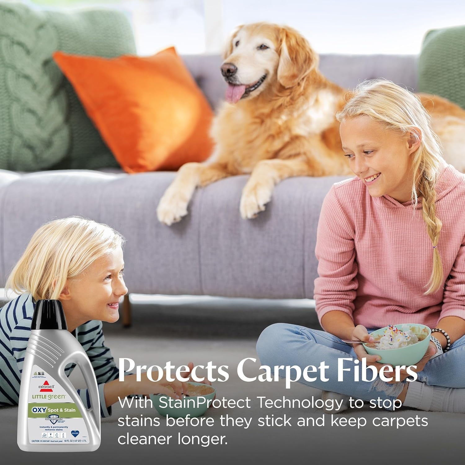 BISSELL Little Green Spot & Stain Cleaning Solution with OXY and StainProtect, for All Leading Portable Carpet & Upholstery Deep Cleaners, Instantly & Permanently Removes Stains, 2038G, 32oz(Little Green Oxy 64 oz)
