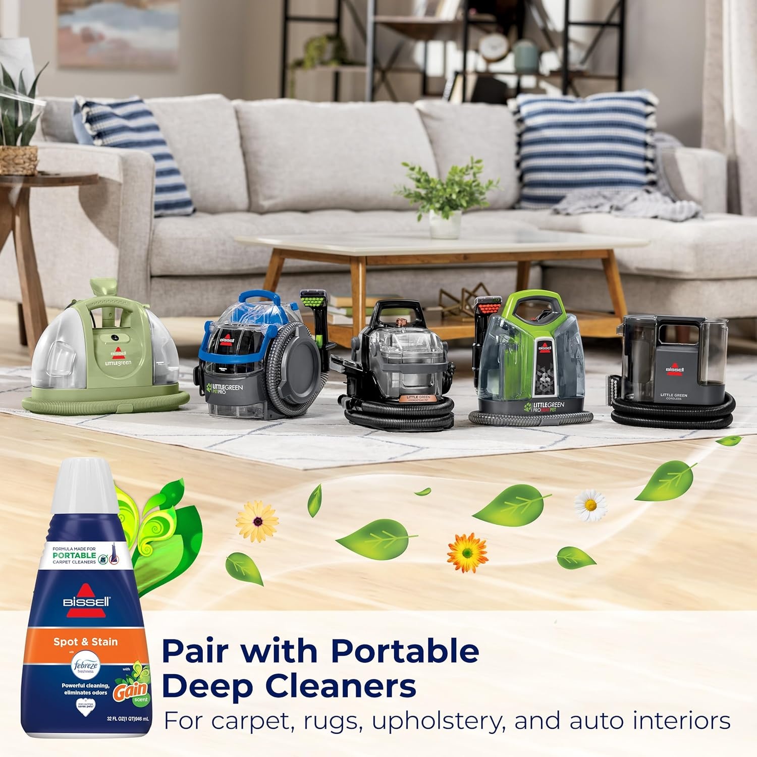 Bissell® Spot & Stain with Febreze + Gain Original Scent Formula for Little Green Devices, Portable Carpet Cleaners (3968)(Fresh)