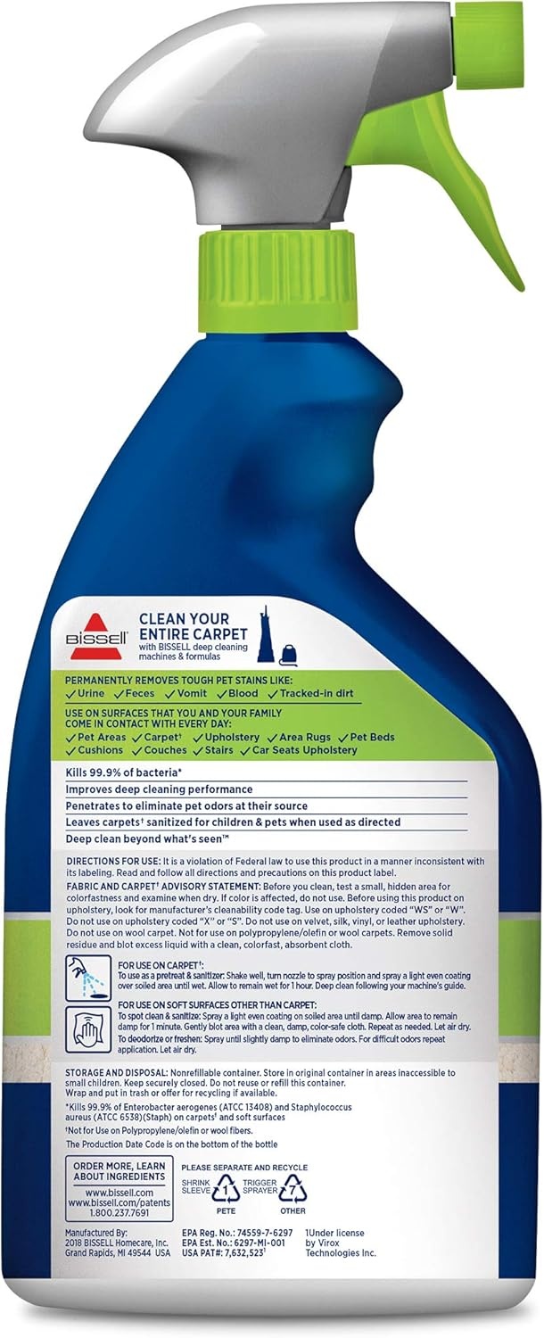 Bissell Pet Stain & Odor Remover + Sanitize Formula, 22 oz, 2 Pack, 11299(44 Fl Oz (Pack of 1))