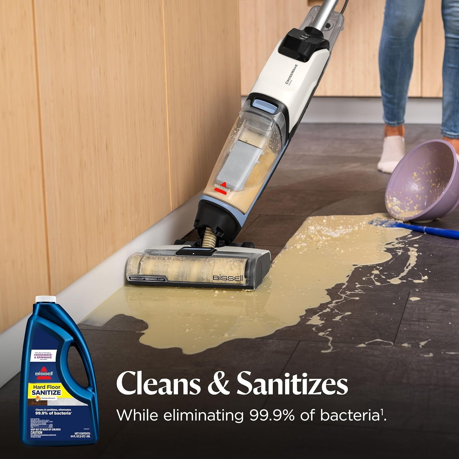 Bissell Hard Floor Sanitize Solution, for use in CrossWave and Spinwave, 80oz, Eliminates 99.9% of Bacteria(64 Fl Oz (Pack of 1))