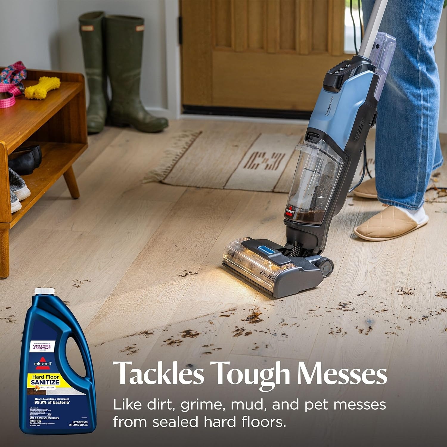 Bissell Hard Floor Sanitize Solution, for use in CrossWave and Spinwave, 80oz, Eliminates 99.9% of Bacteria(64 Fl Oz (Pack of 1))