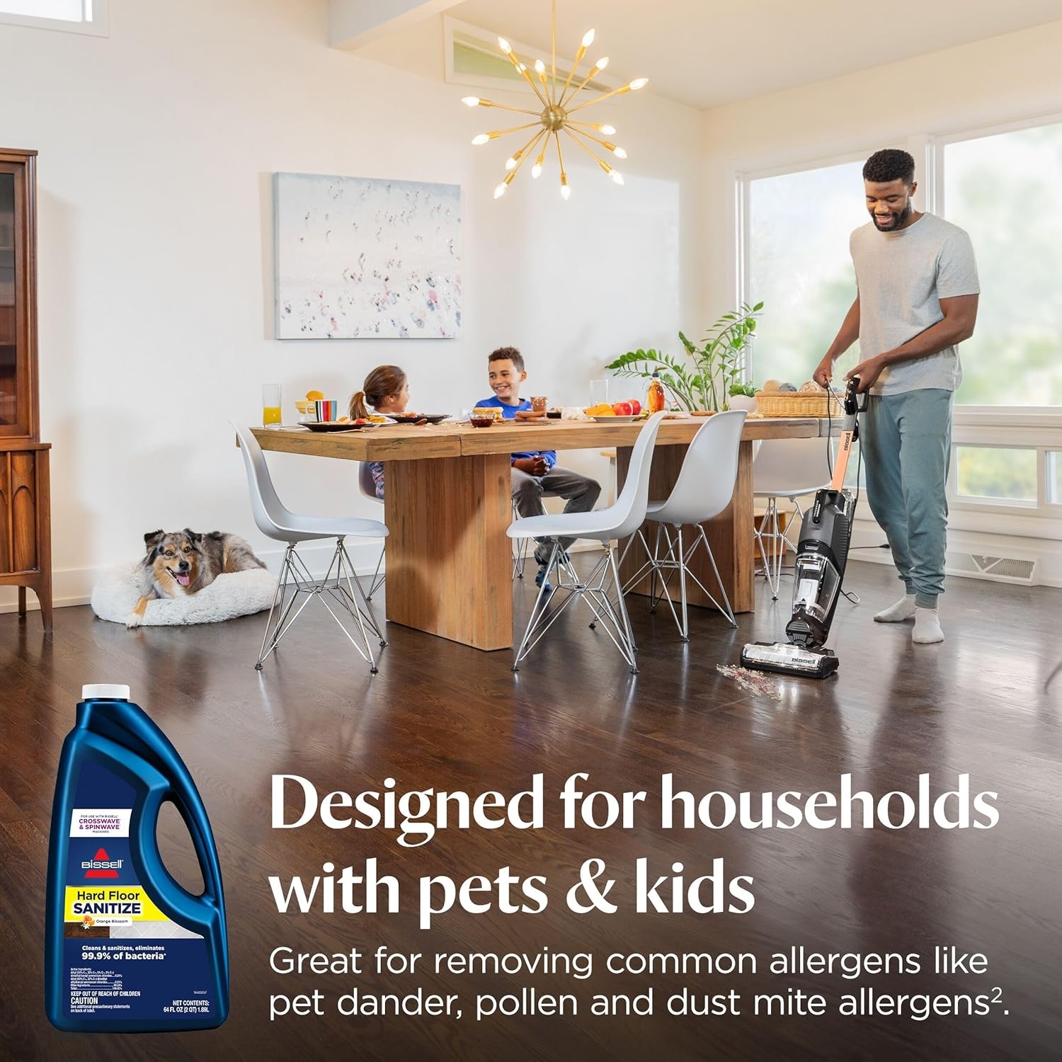 Bissell Hard Floor Sanitize Solution, for use in CrossWave and Spinwave, 80oz, Eliminates 99.9% of Bacteria(64 Fl Oz (Pack of 1))