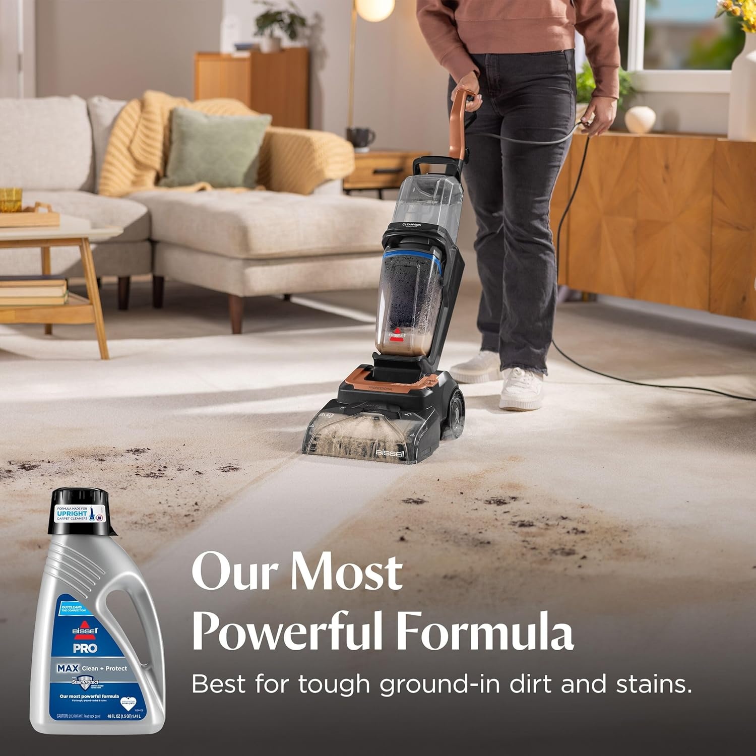 Bissell PRO OXY Carpet Deep Clean Solution, for use in leading upright carpet cleaners, 48oz, Removes deep down dirt, stains & odors(Pro Max)