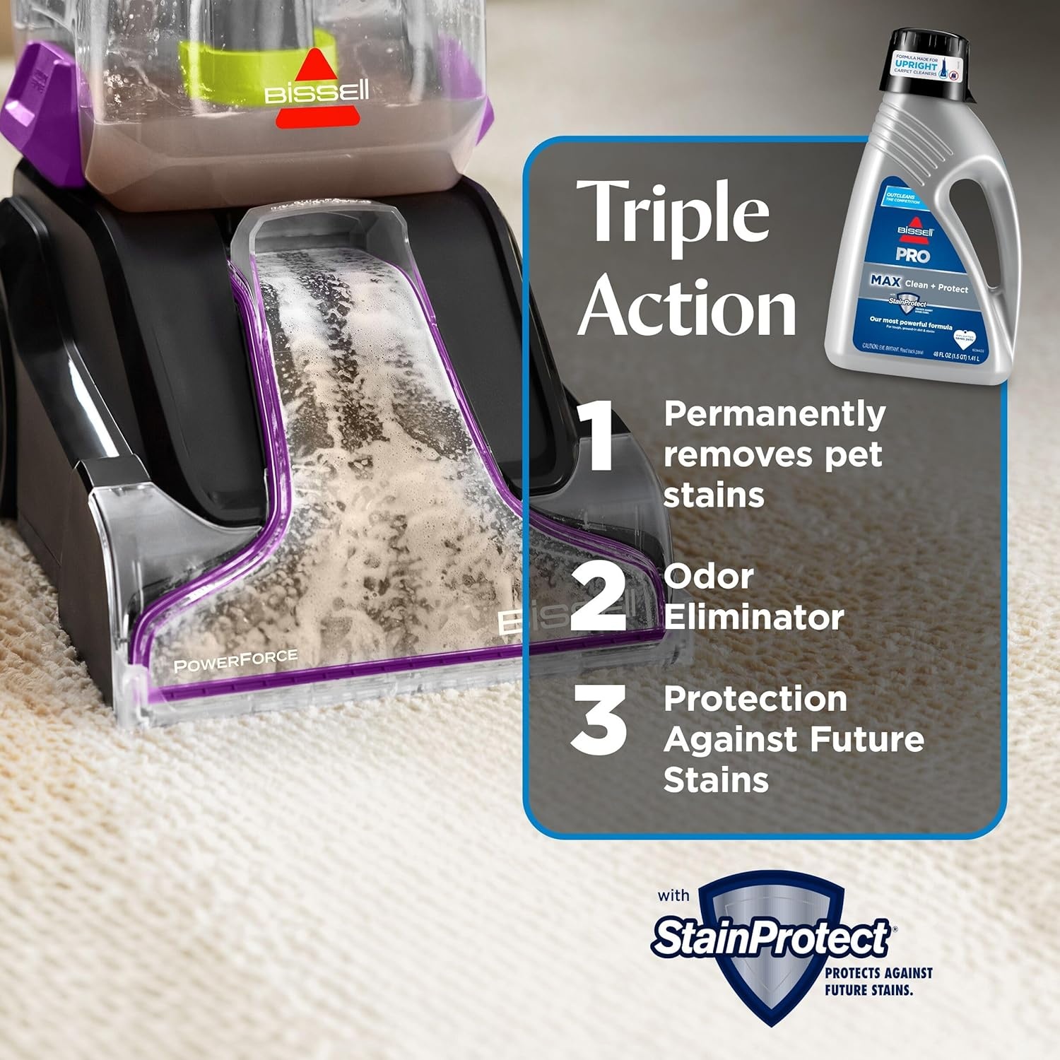Bissell PRO OXY Carpet Deep Clean Solution, for use in leading upright carpet cleaners, 48oz, Removes deep down dirt, stains & odors(Pro Max)