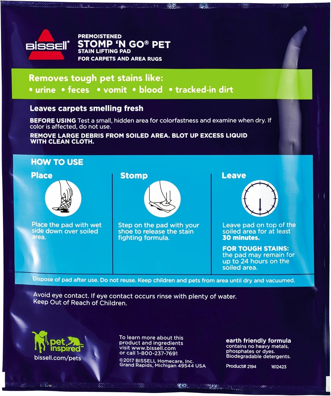Bissell Stomp ‘N Go Pet Lifting Pads + Oxy for Stain Removal on Carpet & Area Rug Cleaning, 20 Pack(20 Count (Pack of 1))