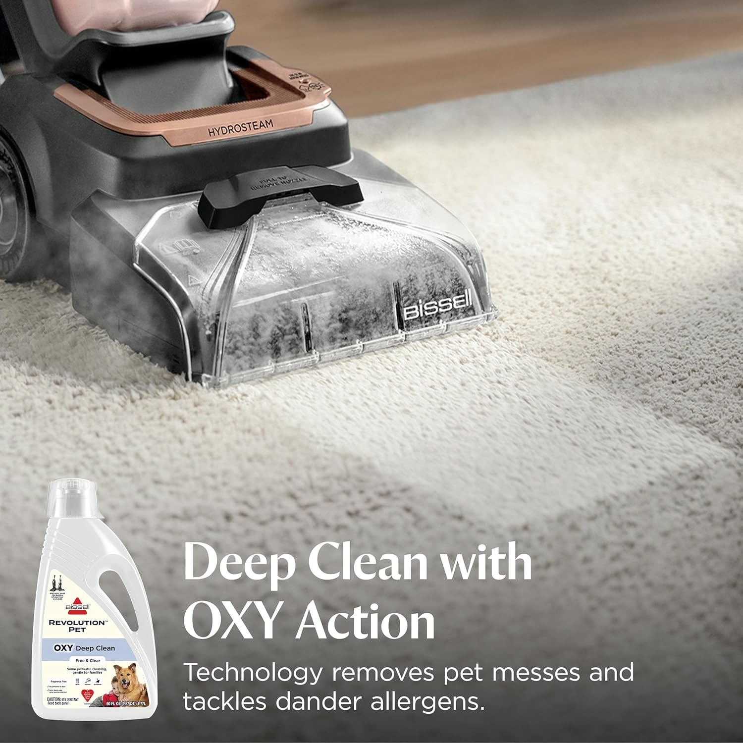 BISSELL Free & Clear OXY Carpet Deep Clean Solution, for use in leading upright carpet cleaners, 60oz, Same powerful clean, gentle for families, Hypoallergenic formulation without dyes or fragrance