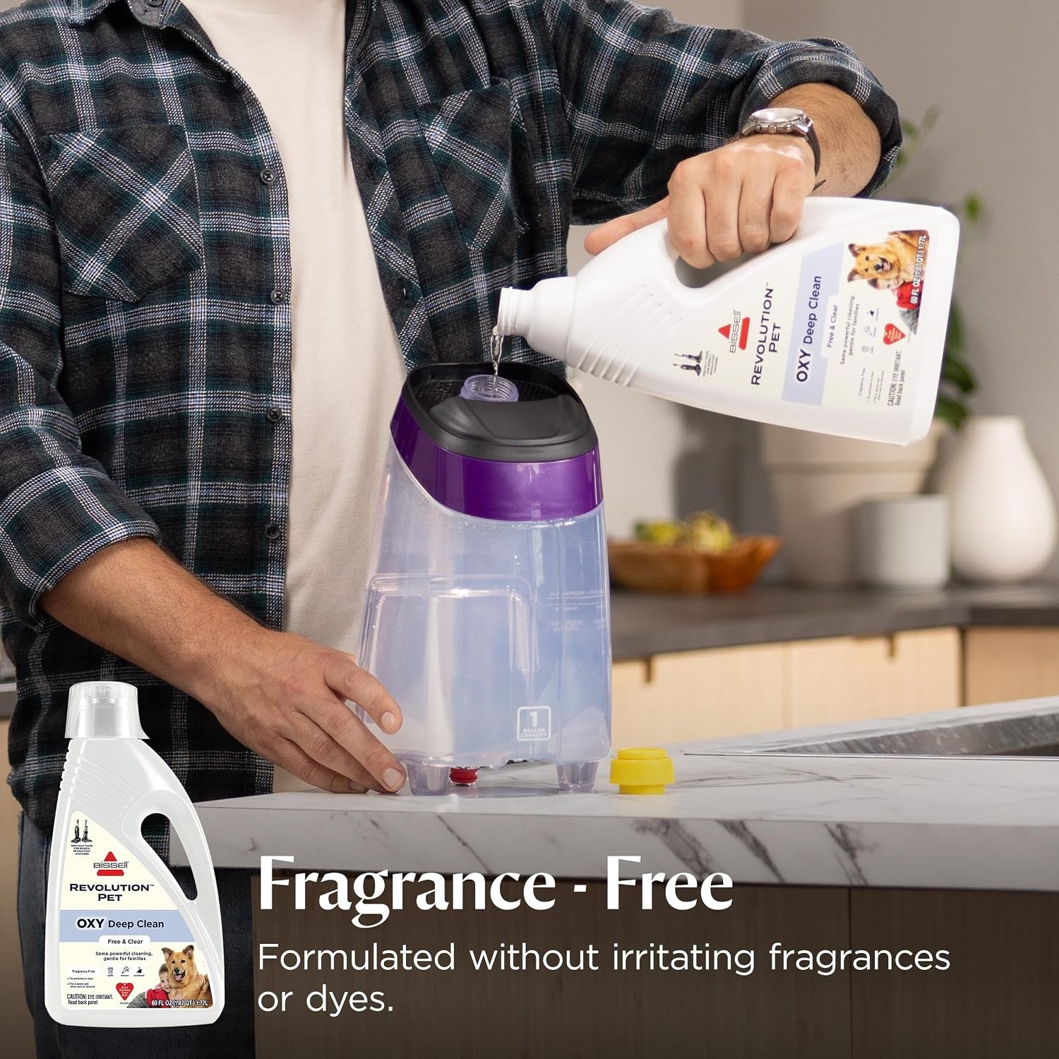 BISSELL Free & Clear OXY Carpet Deep Clean Solution, for use in leading upright carpet cleaners, 60oz, Same powerful clean, gentle for families, Hypoallergenic formulation without dyes or fragrance