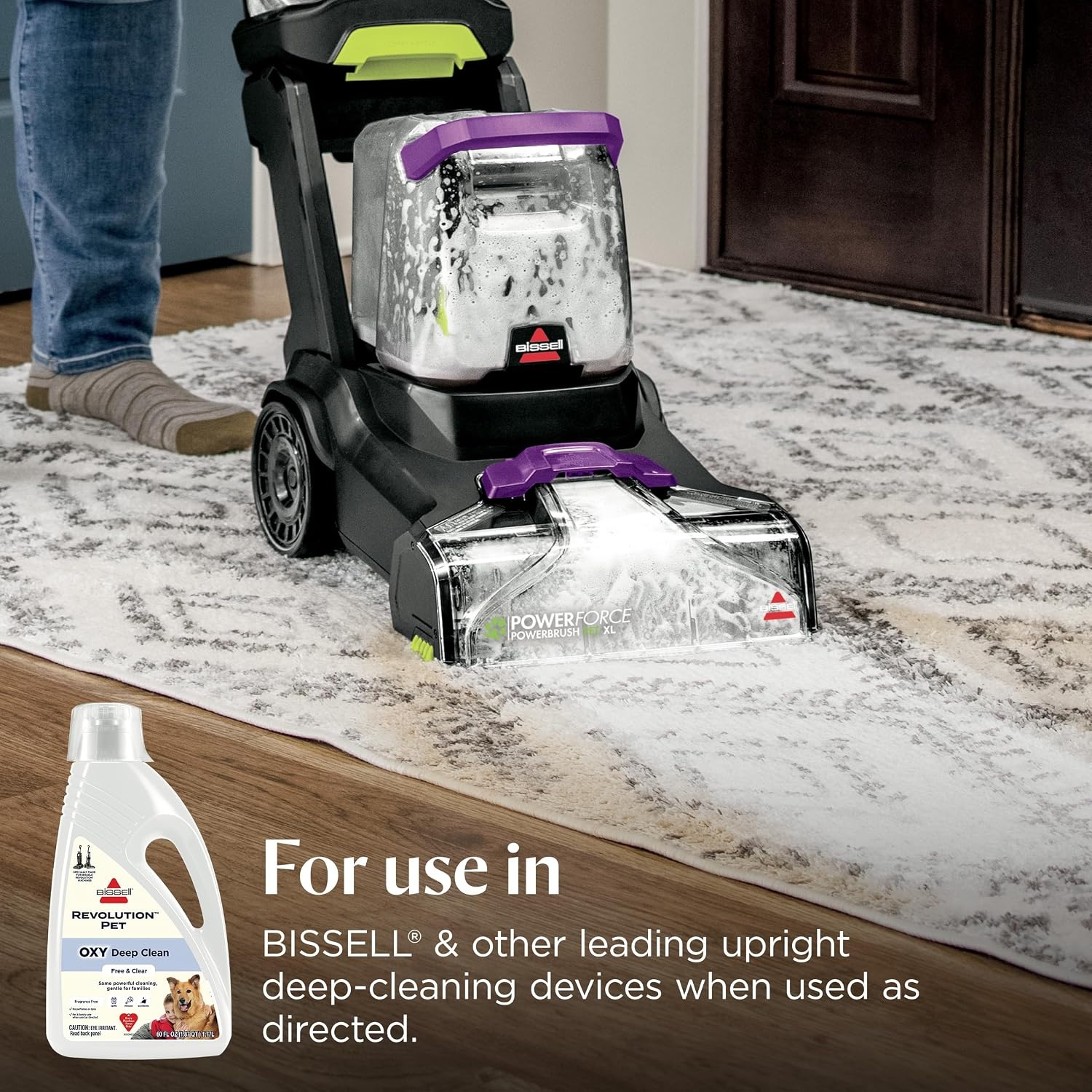 BISSELL Free & Clear OXY Carpet Deep Clean Solution, for use in leading upright carpet cleaners, 60oz, Same powerful clean, gentle for families, Hypoallergenic formulation without dyes or fragrance