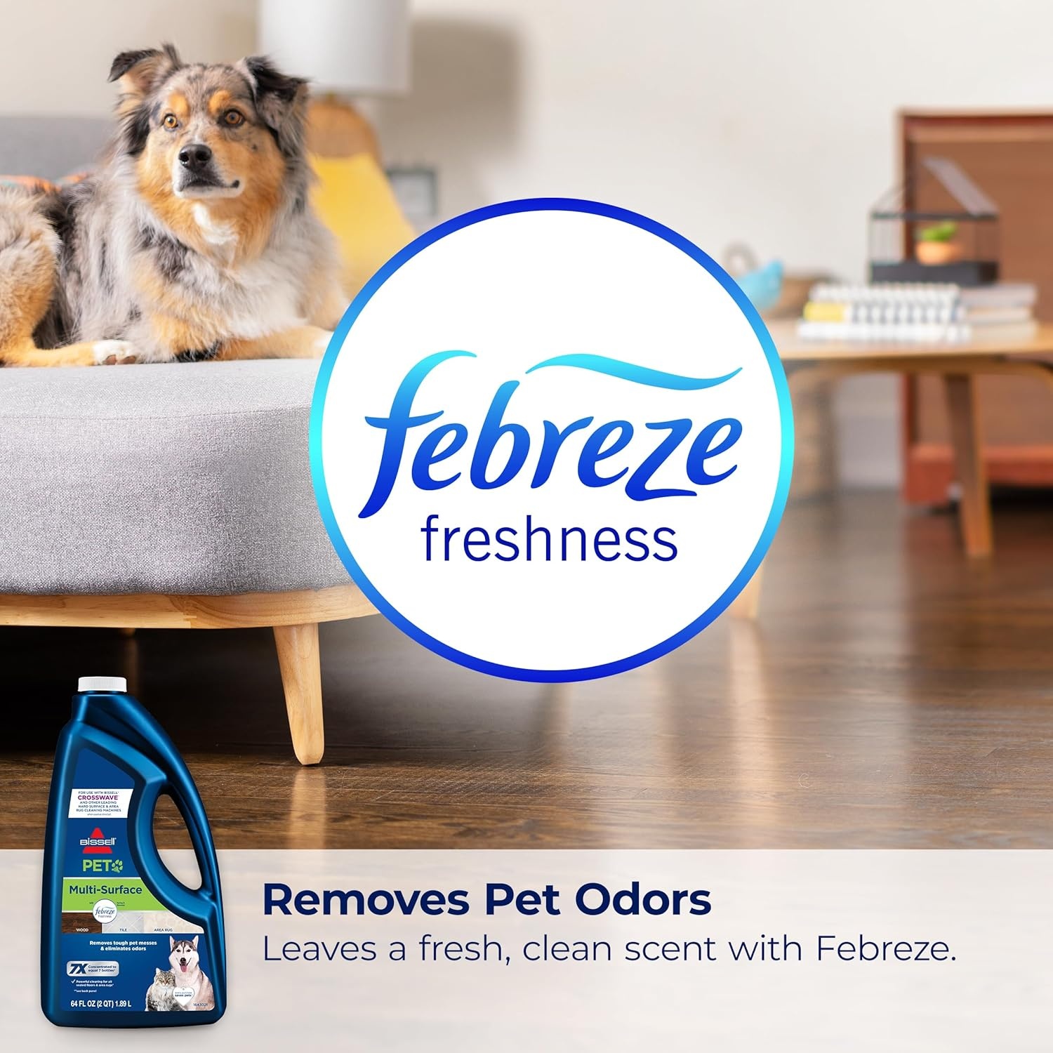 Bissell Multi-Surface Pet Solution with Febreze freshness, For Use in CrossWave and Other Leading Hard Surface and Area Rug Cleaners, 80oz, Dissolves Dirt, grime, and Tough Sticky Messes(64 Fl Oz (Pack of 2))