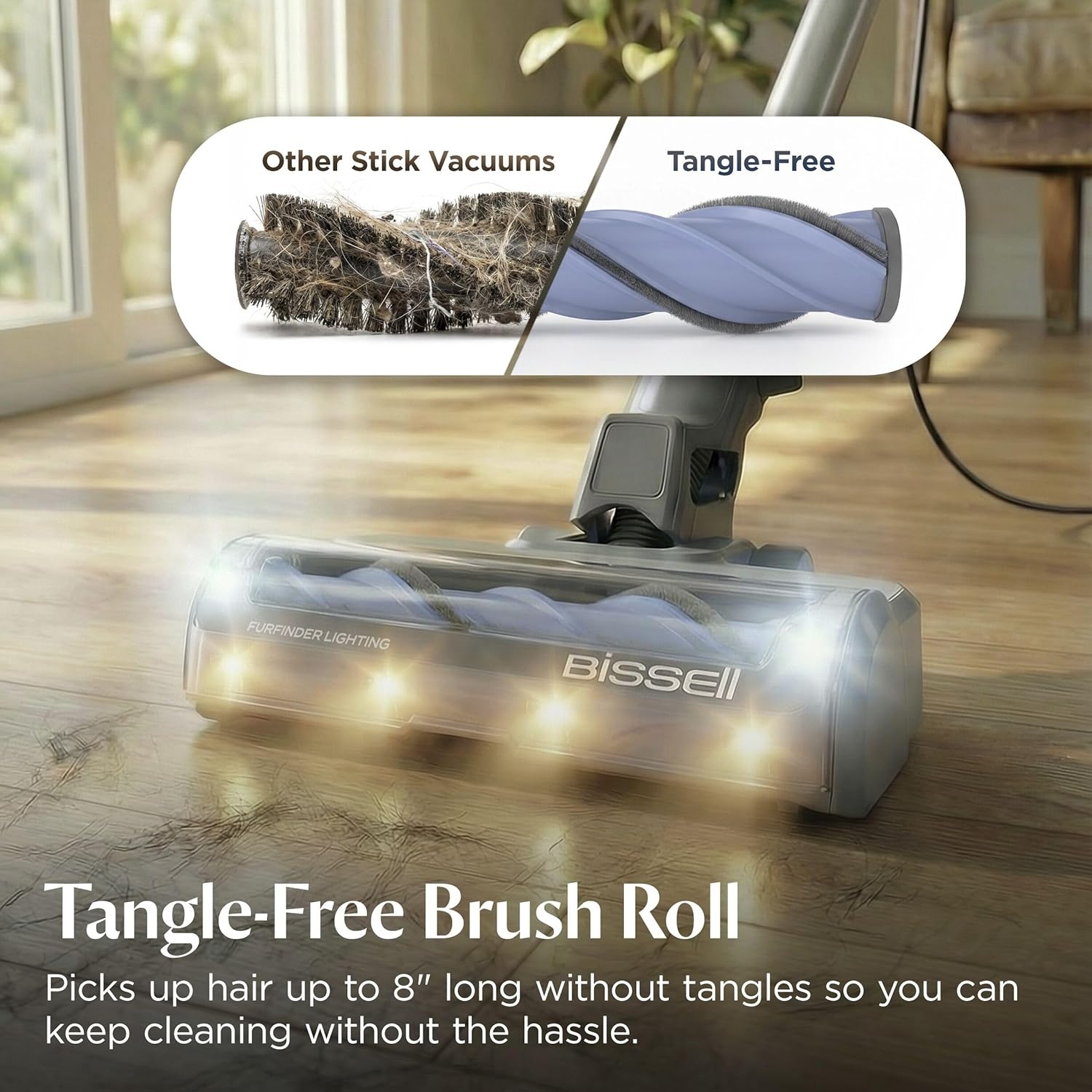 Bissell PowerClean FurFinder Corded Stick Vacuum, Tangle-Free Brush Roll, 30-Foot Power Cord, Self-Standing, HEPA Filtration, Bright Headlights, 4282K(PowerClean Corded)