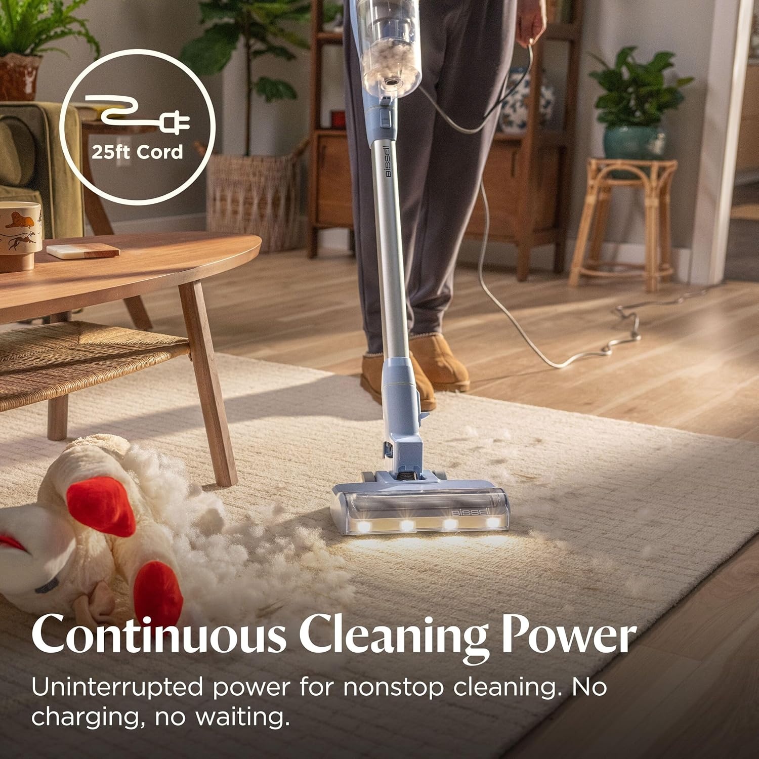 Bissell PowerClean FurFinder Corded Stick Vacuum, Tangle-Free Brush Roll, 30-Foot Power Cord, Self-Standing, HEPA Filtration, Bright Headlights, 4282K(PowerClean Corded)