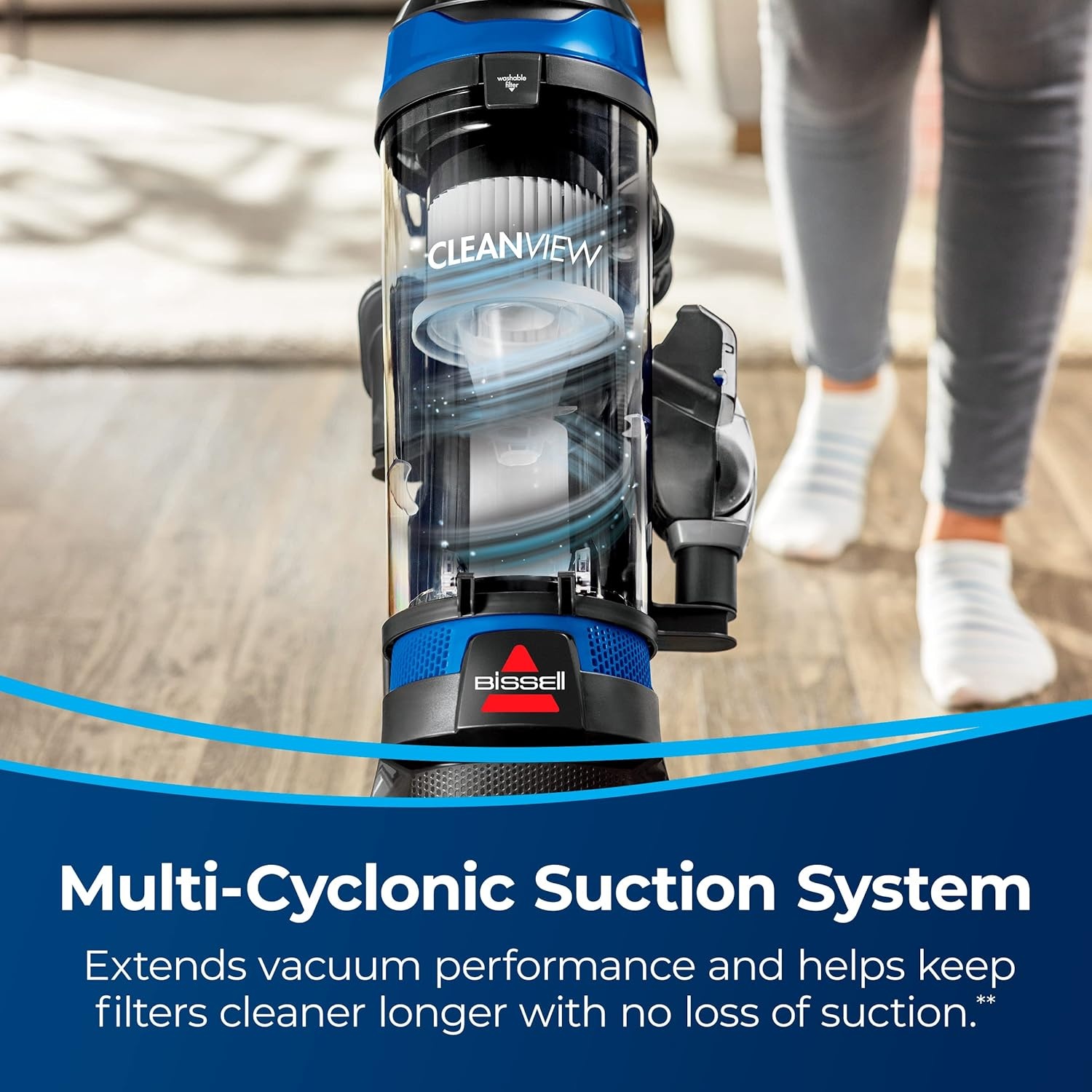 Bissell CleanView Upright Vacuum with Active Extension Wand, XL 2L Dirt Tank Capacity, Powerful Suction & OnePass Technology for Carpets & Hard Floors, 3536(Black/Cobalt Blue)