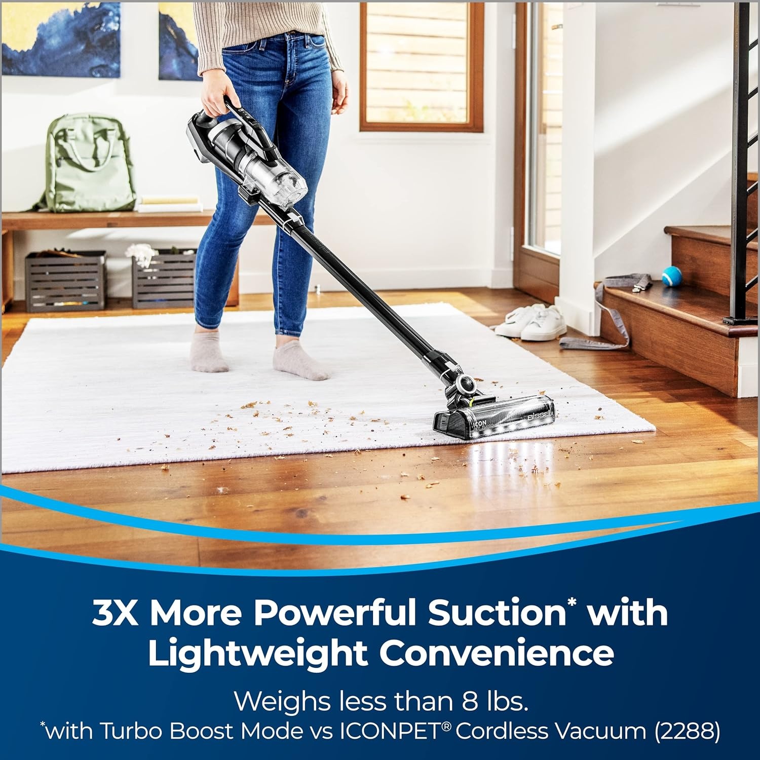 Bissell ICONPet Turbo Vacuum with Powerful Turbo Boost Suction, Tangle Free Brush Roll, & Parking Break, LED Crevice + Dusting Brush Tool, LED Motorized TurboBrush Tool, & Wall Mount. Color May Vary(31781)