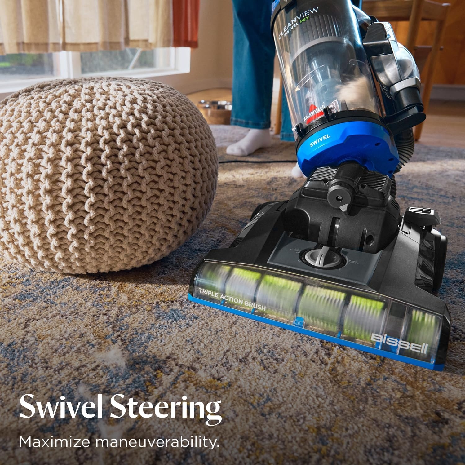 Bissell CleanView Swivel Vacuum with Triple Action Brush Roll, Swivel Steering, Extension Wand, Easy-Empty Dirt Tank, Multi-Cyclonic Suction System(Blue)