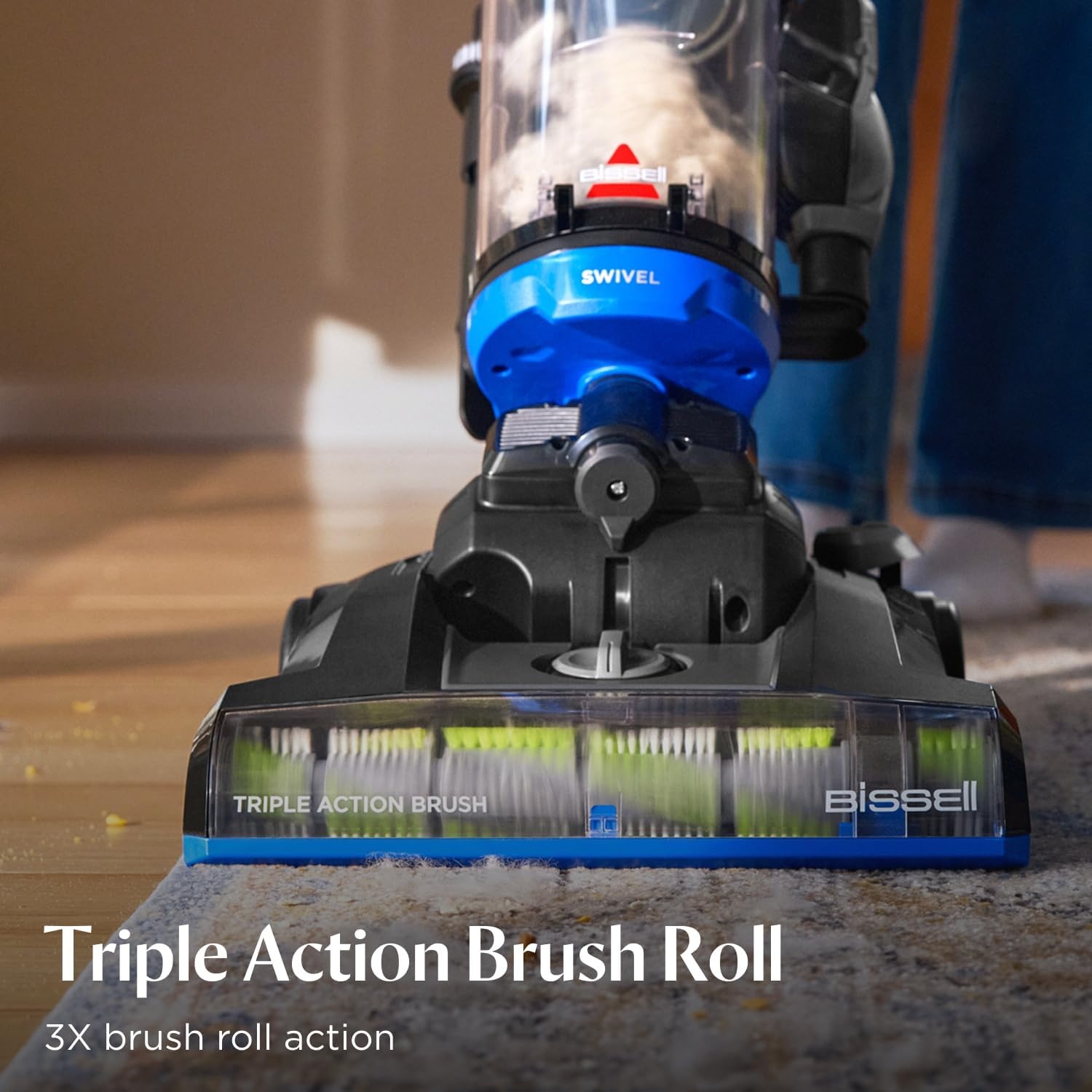Bissell CleanView Swivel Vacuum with Triple Action Brush Roll, Swivel Steering, Extension Wand, Easy-Empty Dirt Tank, Multi-Cyclonic Suction System(Blue)