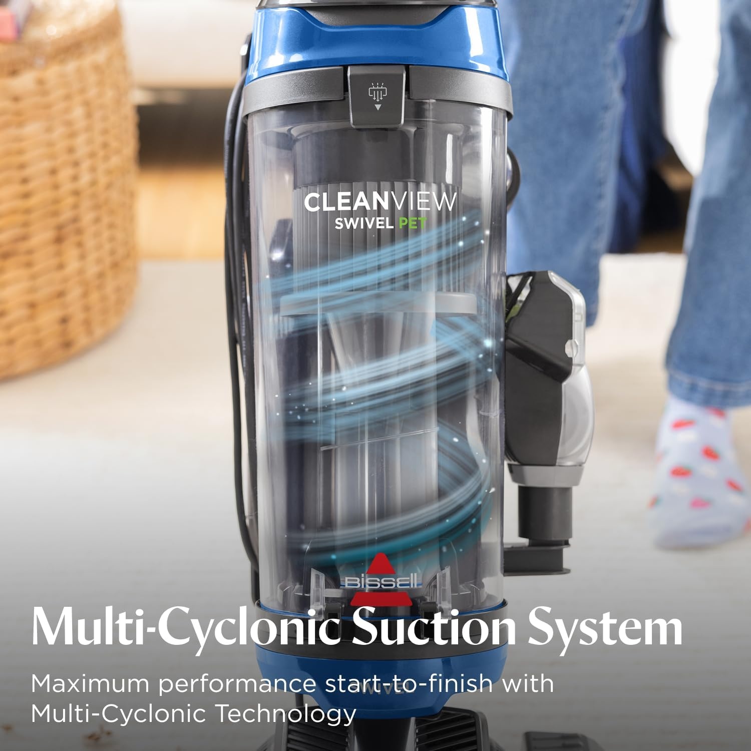Bissell CleanView Swivel Vacuum with Triple Action Brush Roll, Swivel Steering, Extension Wand, Easy-Empty Dirt Tank, Multi-Cyclonic Suction System(Blue)