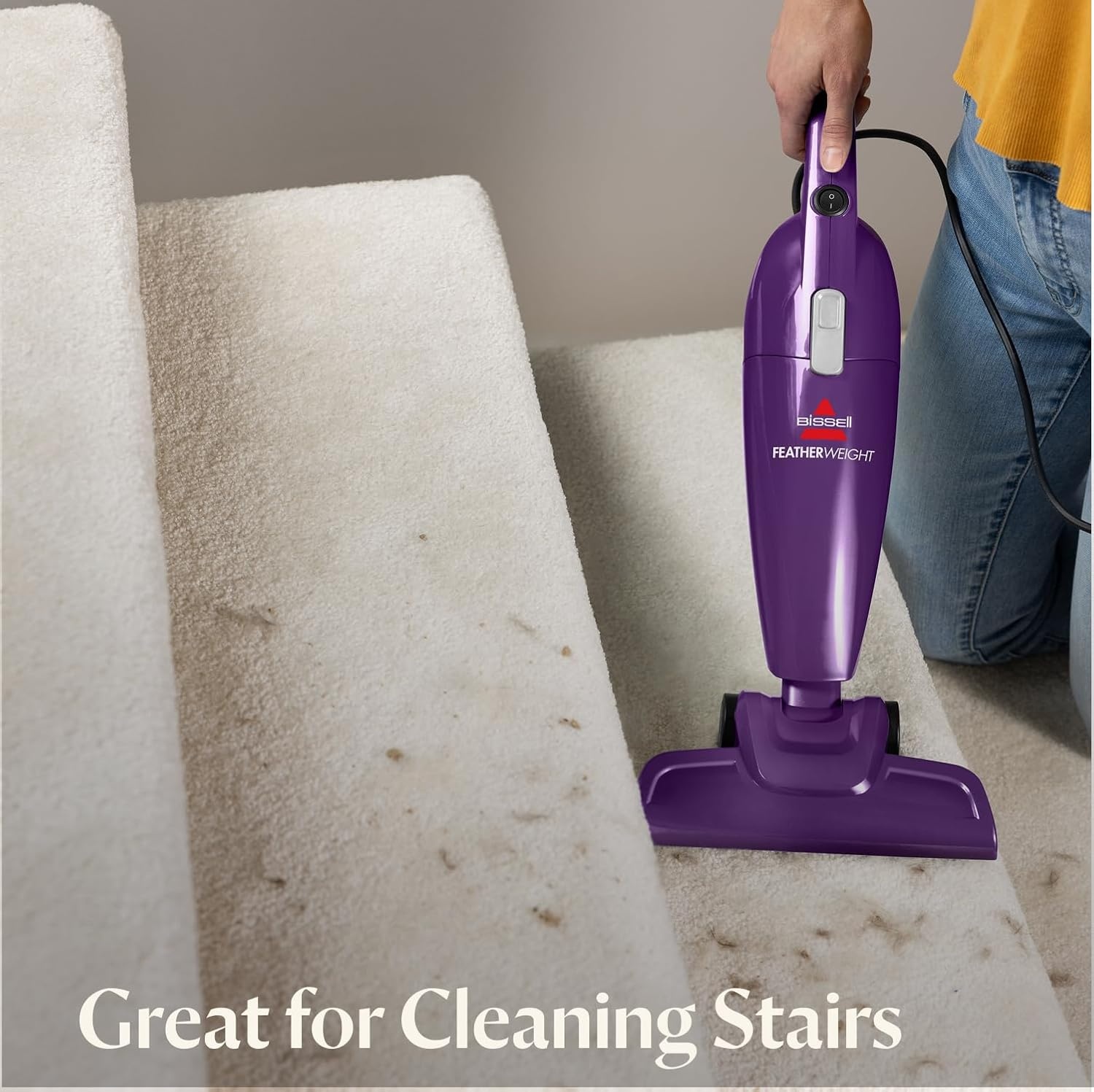 Bissell 20334 Featherweight Stick Lightweight Bagless Vacuum and Electric Broom with Crevice Tool for Hard Floors and Carpets, Purple(Purple)