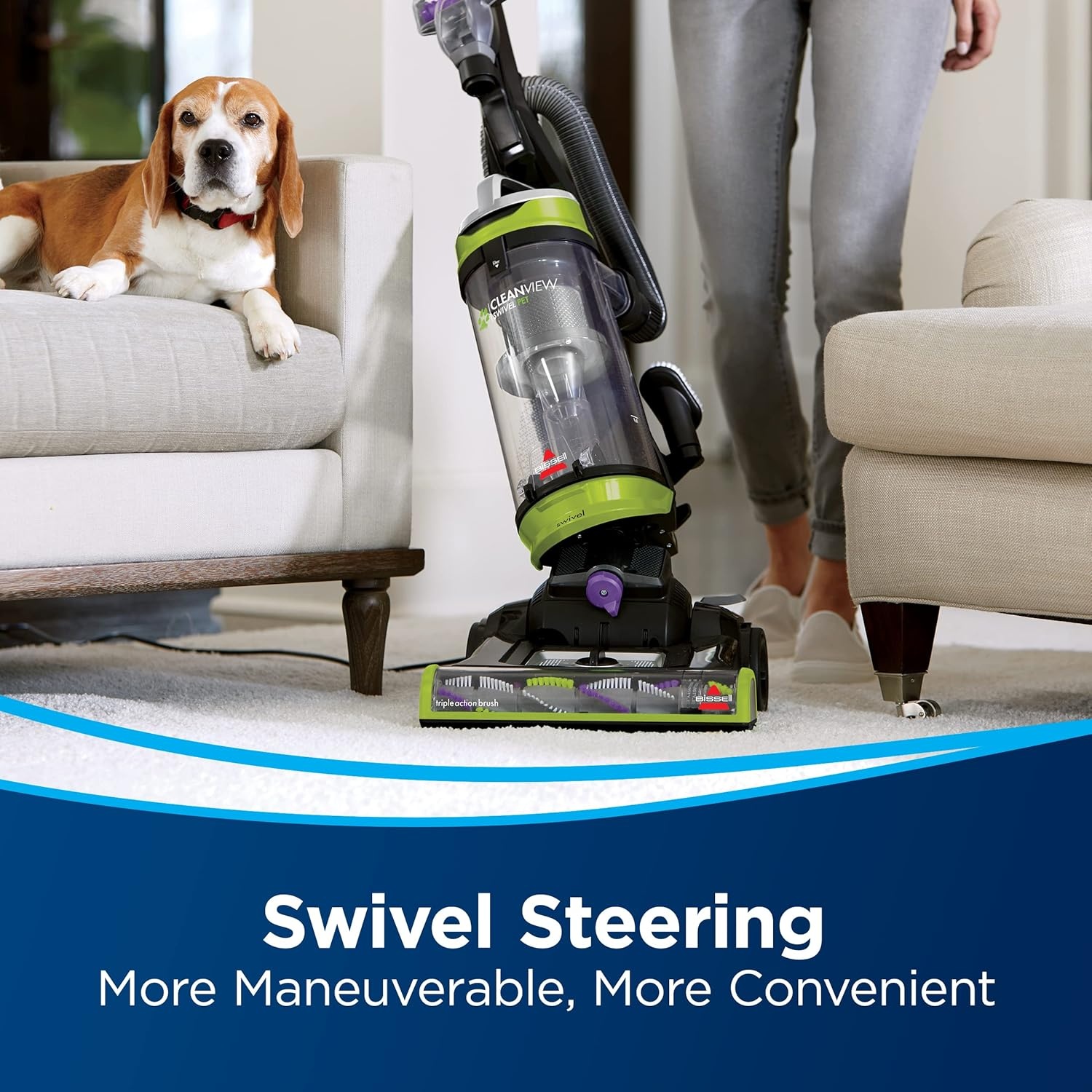 Bissell CleanView Swivel Pet Upright Vacuum, Swivel Steering for Maneuverability, Triple Action Brush Roll for Pet Hair, Large Capacity Dirt Tank & Scatter-Free Tech, 2252(Green)