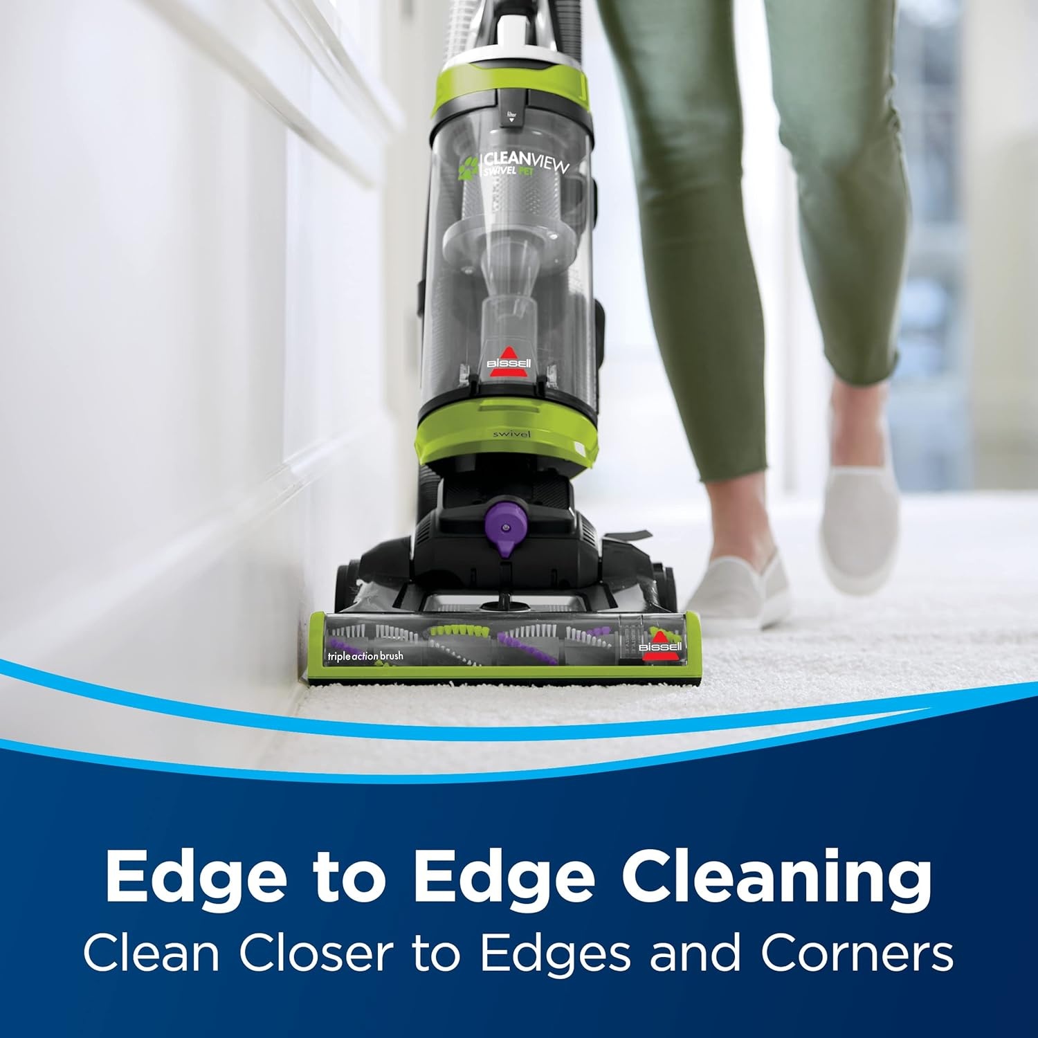 Bissell CleanView Swivel Pet Upright Vacuum, Swivel Steering for Maneuverability, Triple Action Brush Roll for Pet Hair, Large Capacity Dirt Tank & Scatter-Free Tech, 2252(Green)