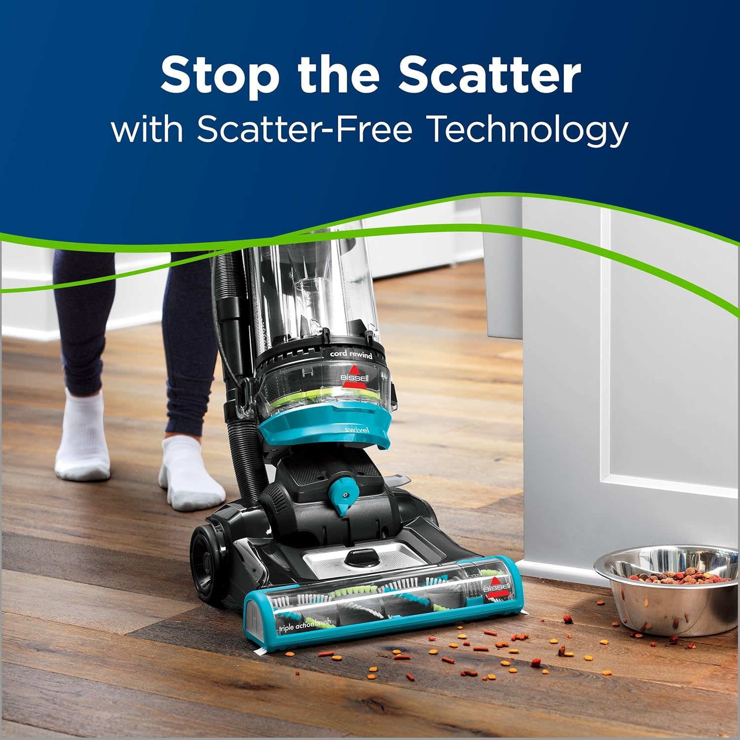 Bissell CleanView Swivel Pet Upright Vacuum, Swivel Steering for Maneuverability, Triple Action Brush Roll for Pet Hair, Large Capacity Dirt Tank & Scatter-Free Tech, 2252(Teal)