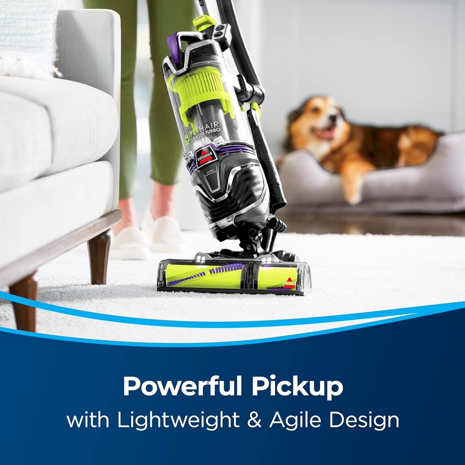 BISSELL 24613 Pet Hair Eraser Turbo Plus Lightweight Vacuum, Tangle-Free Brush Roll, Powerful Pet Hair Pick-up, SmartSeal Allergen System, Specialized Pet Tools, Easy Empty Dirt Tank(Grapevine Purple With Electric Green Accents)