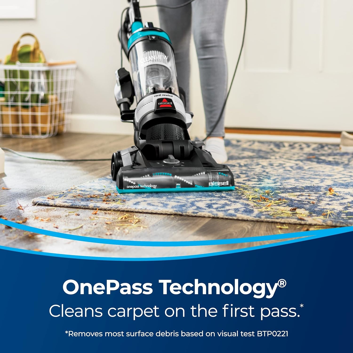 Bissell CleanView Upright Vacuum with Active Extension Wand, XL 2L Dirt Tank Capacity, Powerful Suction & OnePass Technology for Carpets & Hard Floors, 3536(Black/Teal)