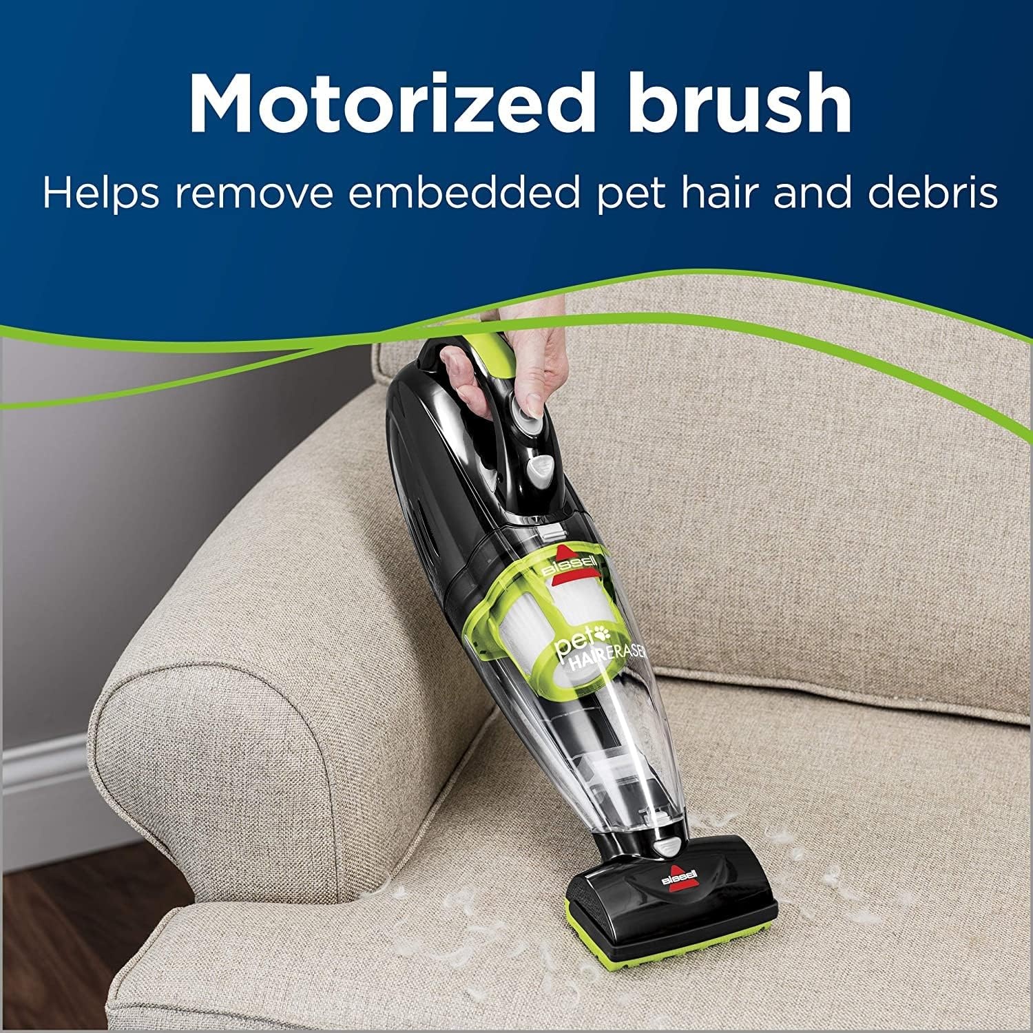 Bissell Pet Hair Eraser Cordless Hand Vacuum, Home, Auto, and Pet Vacuum, Crevice Tool, Upholstery Tool, and Motorized Brush Included, 1782(Hand Vacuum Only)
