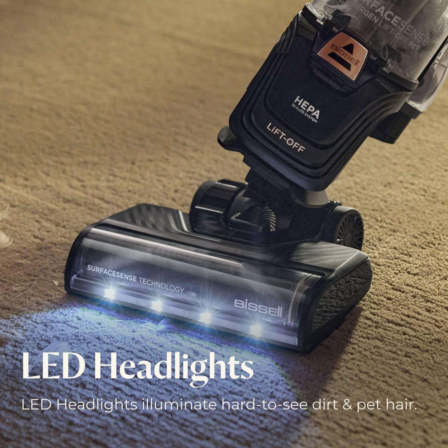 Bissell SurfaceSense Allergen Lift-Off Pet Upright Vacuum, with Tangle-Free Multi-Surface Brush Roll, LED Headlights, & Lift-Off Technology(SurfaceSense Lift-Off)