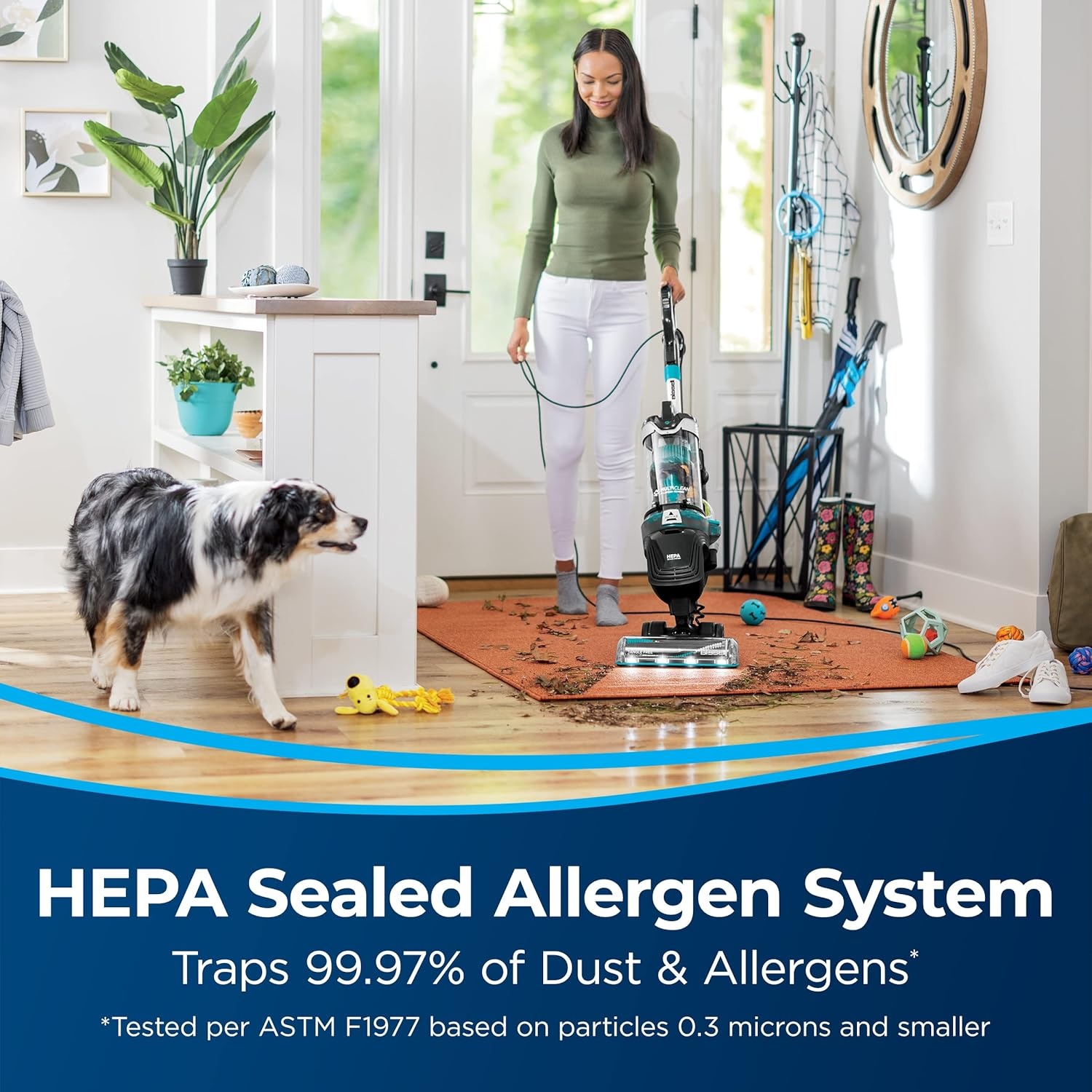 Bissell MultiClean Allergen Rewind Pet Vacuum with HEPA Filter Sealed System, Automatic Cord Rewind, Tangle-Free Brush Roll, & LED Headlights, 3405(MultiClean Rewind)