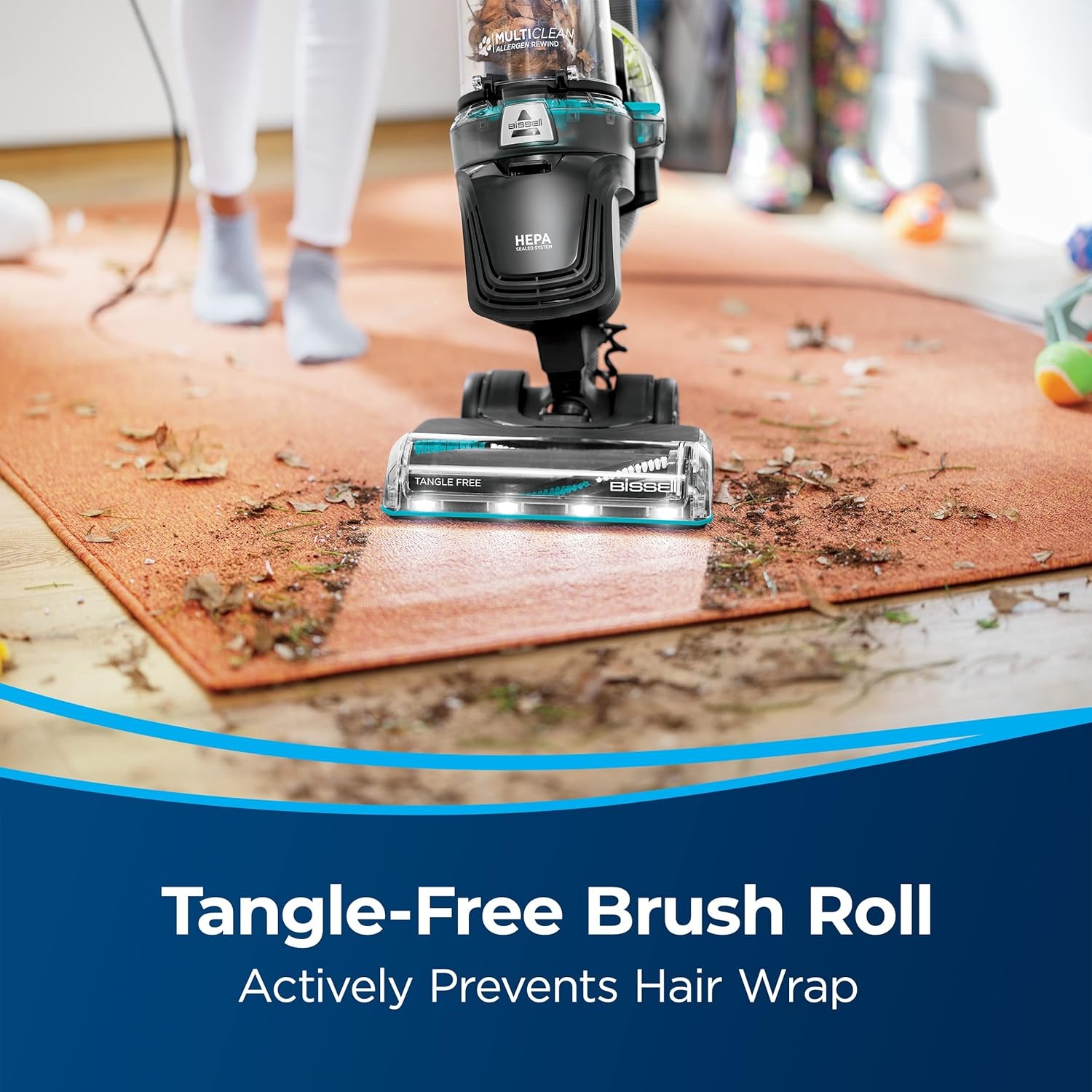 Bissell MultiClean Allergen Rewind Pet Vacuum with HEPA Filter Sealed System, Automatic Cord Rewind, Tangle-Free Brush Roll, & LED Headlights, 3405(MultiClean Rewind)