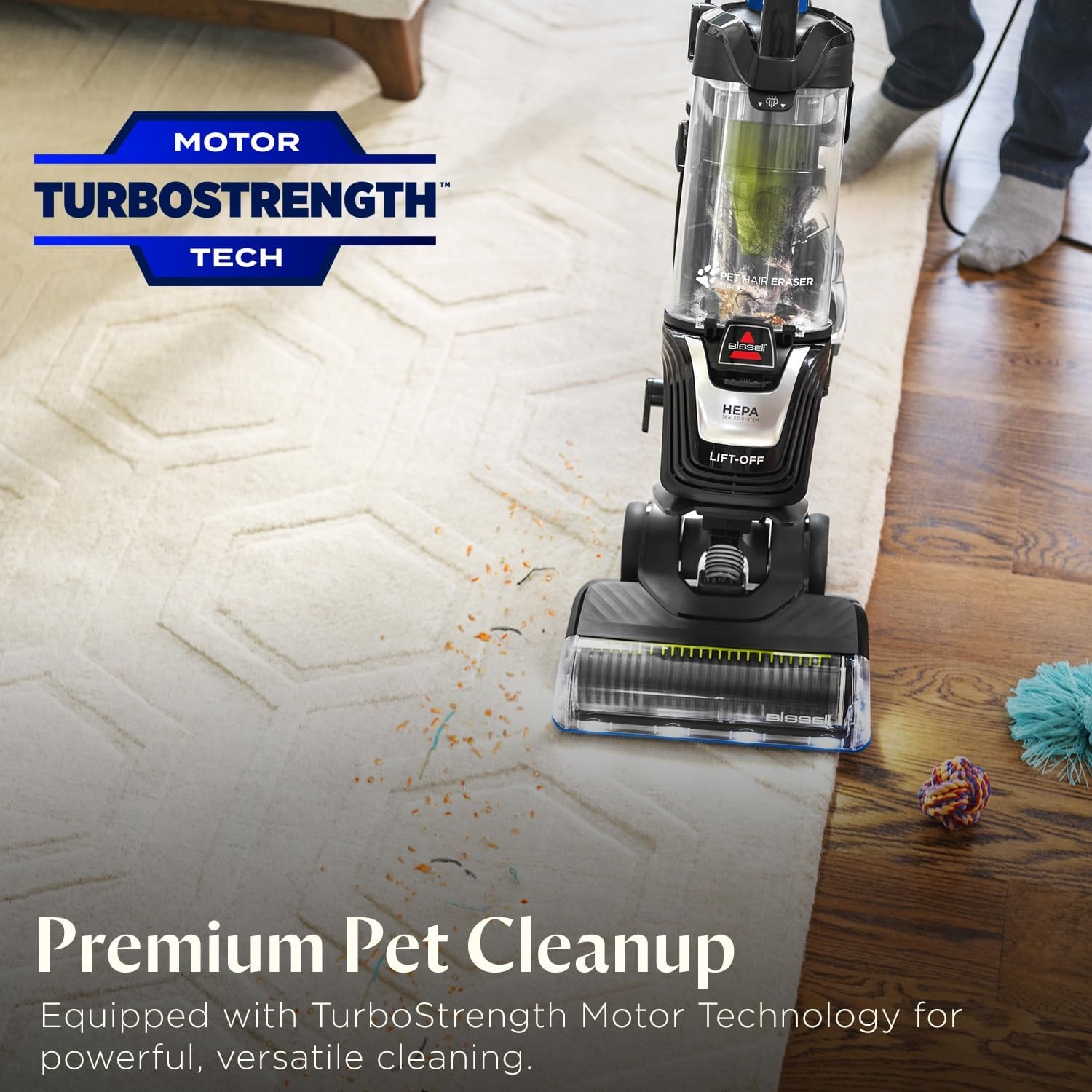 Bissell Pet Hair Eraser Turbo Lift-Off Vacuum, w/Self-Cleaning Brush Roll, HEPA Filtration, Powerful Pet Hair Pickup with TurboBrush Pivot Tool & LED-lit dusting Brush & Crevice Tool, 3774F(Pet Hair Eraser Turbo Lift-Off)