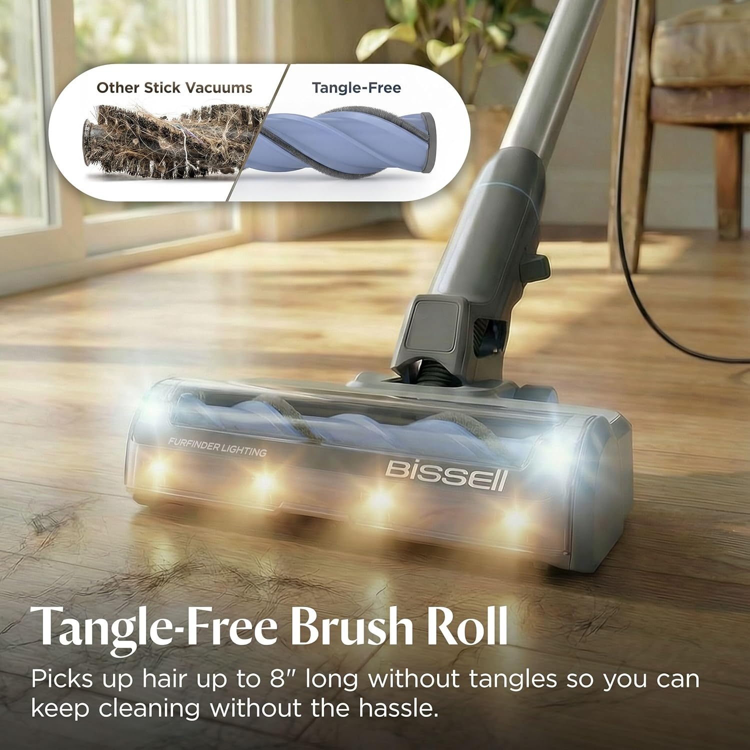 Bissell PowerClean FurFinder Corded Stick Vacuum, Tangle-Free Brush Roll, 30-Foot Power Cord, Self-Standing, HEPA Filtration, Bright Headlights, 4282K(PowerClean FurFinder Corded)