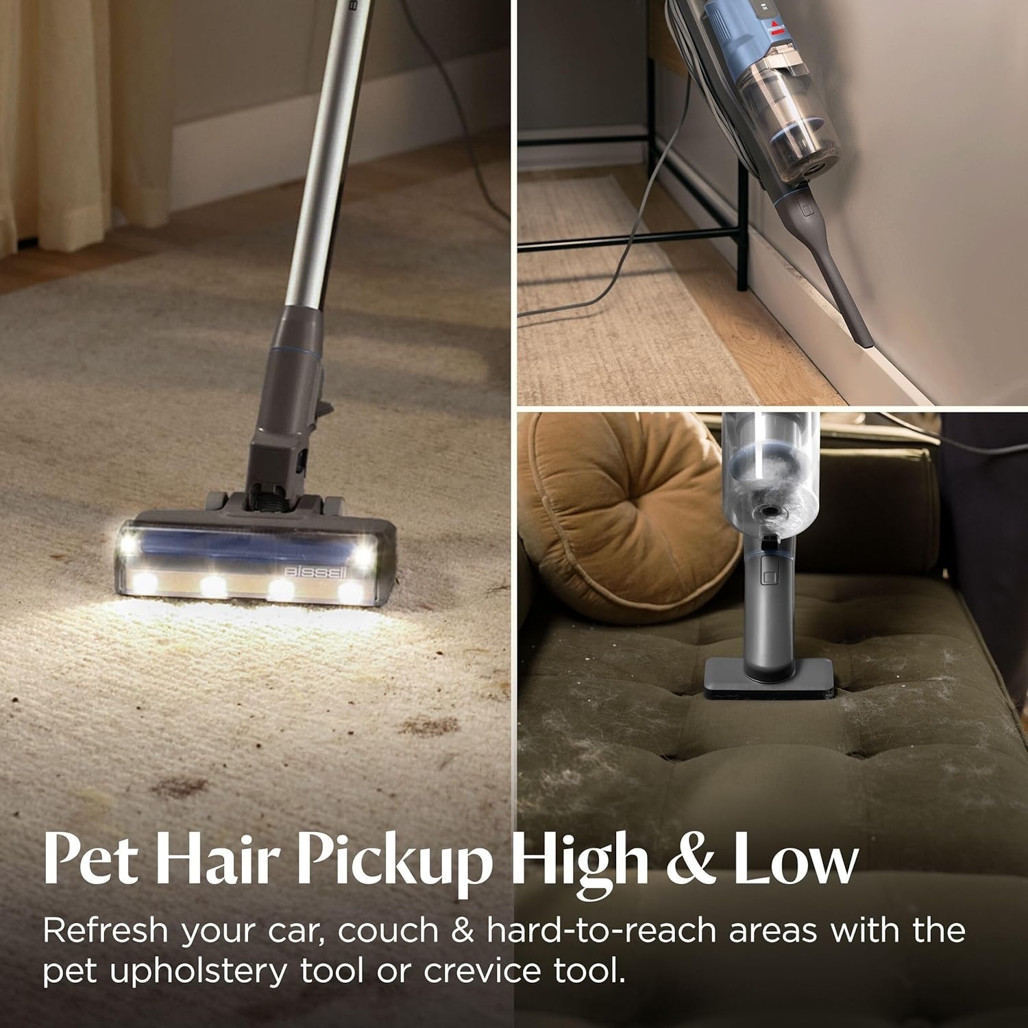 Bissell PowerClean FurFinder Corded Stick Vacuum, Tangle-Free Brush Roll, 30-Foot Power Cord, Self-Standing, HEPA Filtration, Bright Headlights, 4282K(PowerClean FurFinder Corded)