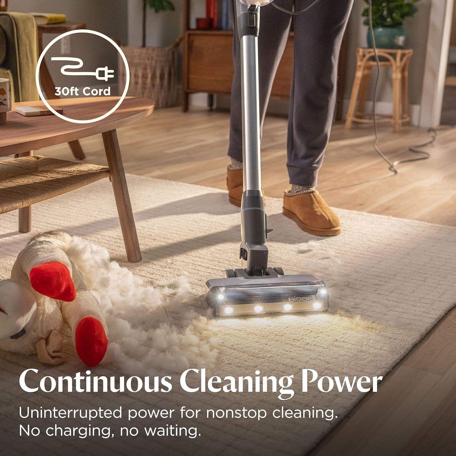 Bissell PowerClean FurFinder Corded Stick Vacuum, Tangle-Free Brush Roll, 30-Foot Power Cord, Self-Standing, HEPA Filtration, Bright Headlights, 4282K(PowerClean FurFinder Corded)
