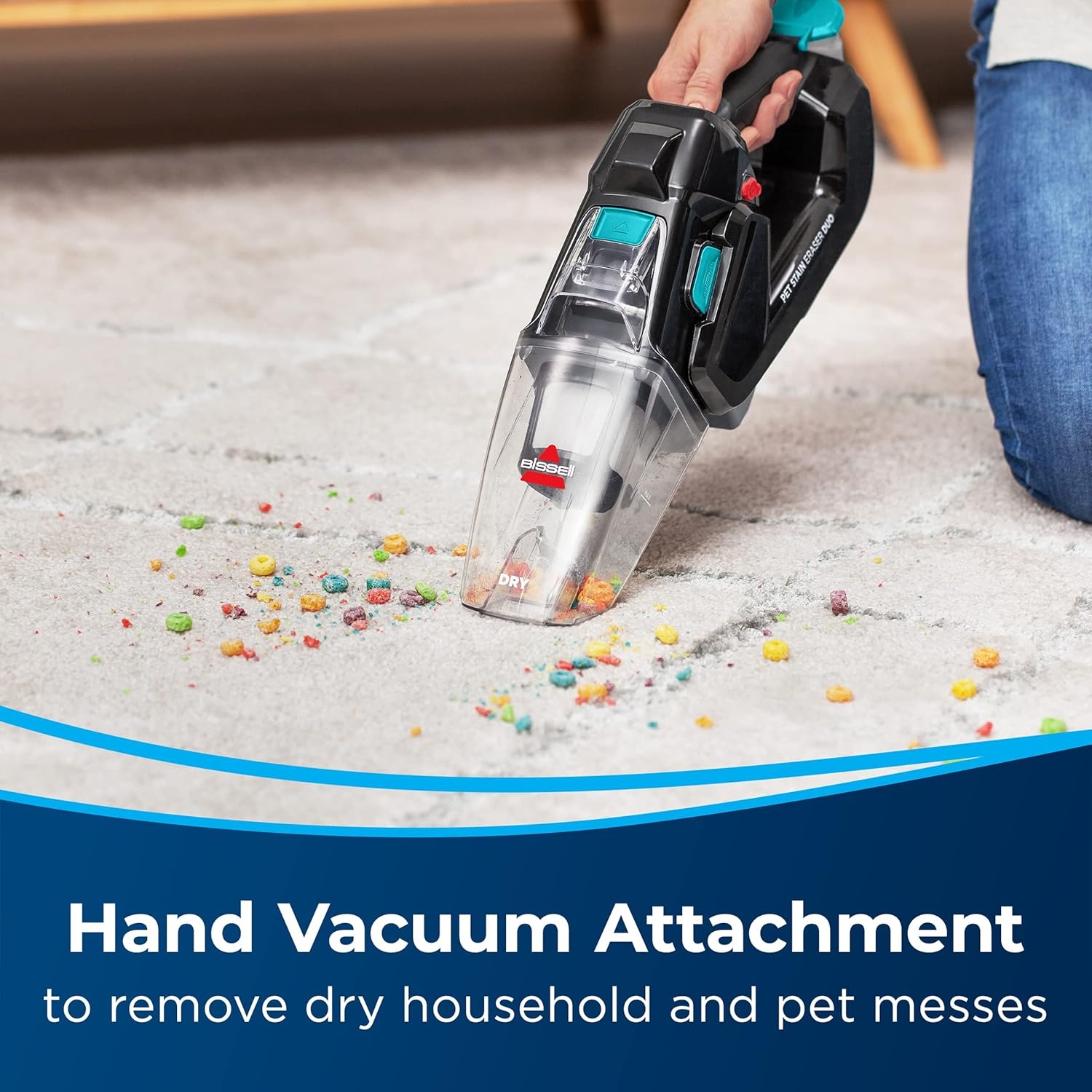 BISSELL Stain Eraser Duo, 2-in-1 Cordless Portable Deep Cleaner and Hand Vacuum with PET PRO OXY Spot & Stain Formula, 3705, Black