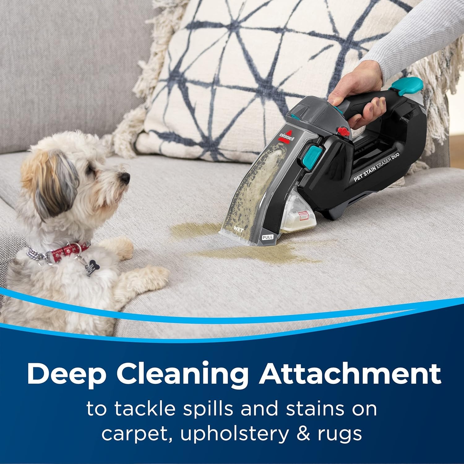 BISSELL Stain Eraser Duo, 2-in-1 Cordless Portable Deep Cleaner and Hand Vacuum with PET PRO OXY Spot & Stain Formula, 3705, Black