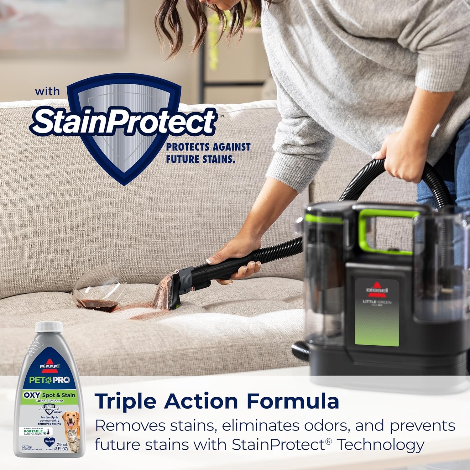BISSELL® Little Green® Proheat® Pet, Portable Deep Cleaner with Heated Cleaning Technology, Self-Cleaning Tough Stain Tool and Pet Pro Oxy Triple Action Formula Included, 3969(Little Green Max Pet)