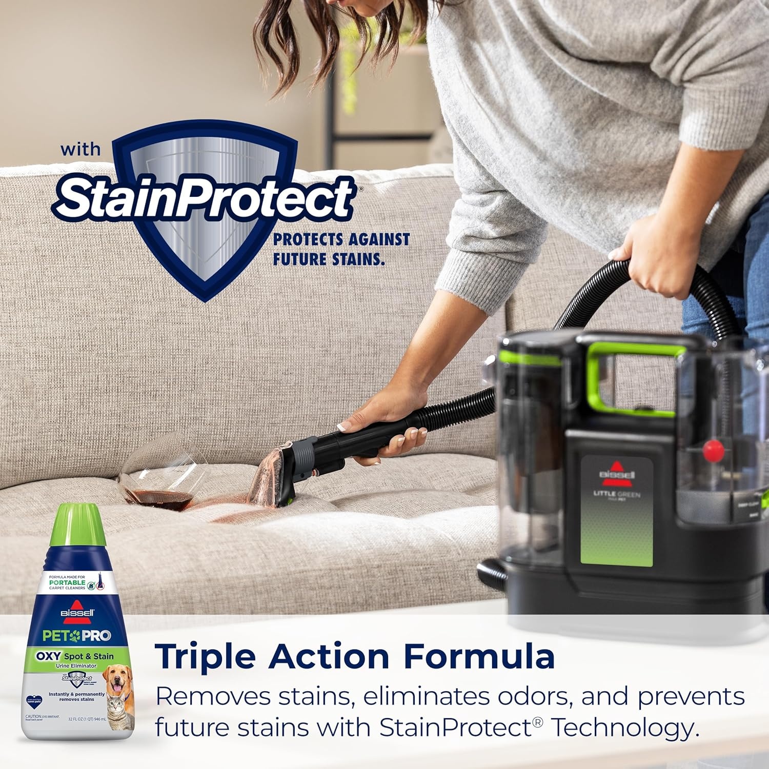 BISSELL® Little Green® Proheat® Pet, Portable Deep Cleaner with Heated Cleaning Technology, Self-Cleaning Tough Stain Tool and Pet Pro Oxy Triple Action Formula Included, 3969(Little Green Max Pet SmartMix)