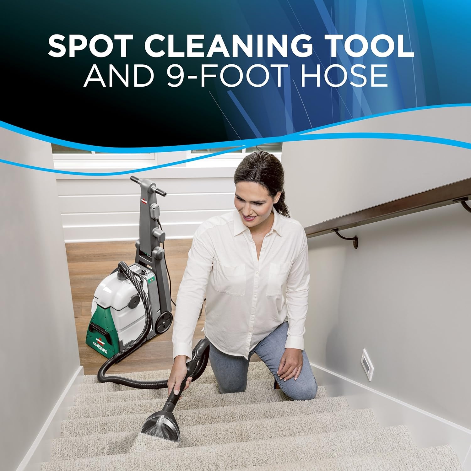 Bissell® Big Green® PET PRO Carpet Cleaner with 8 Row XL DirtLifter PowerBrush, 9-inch Long Reach Hose, 2 Upholstery Tools, Includes Pet Pro Oxy Urine Eliminator Formula(Green)