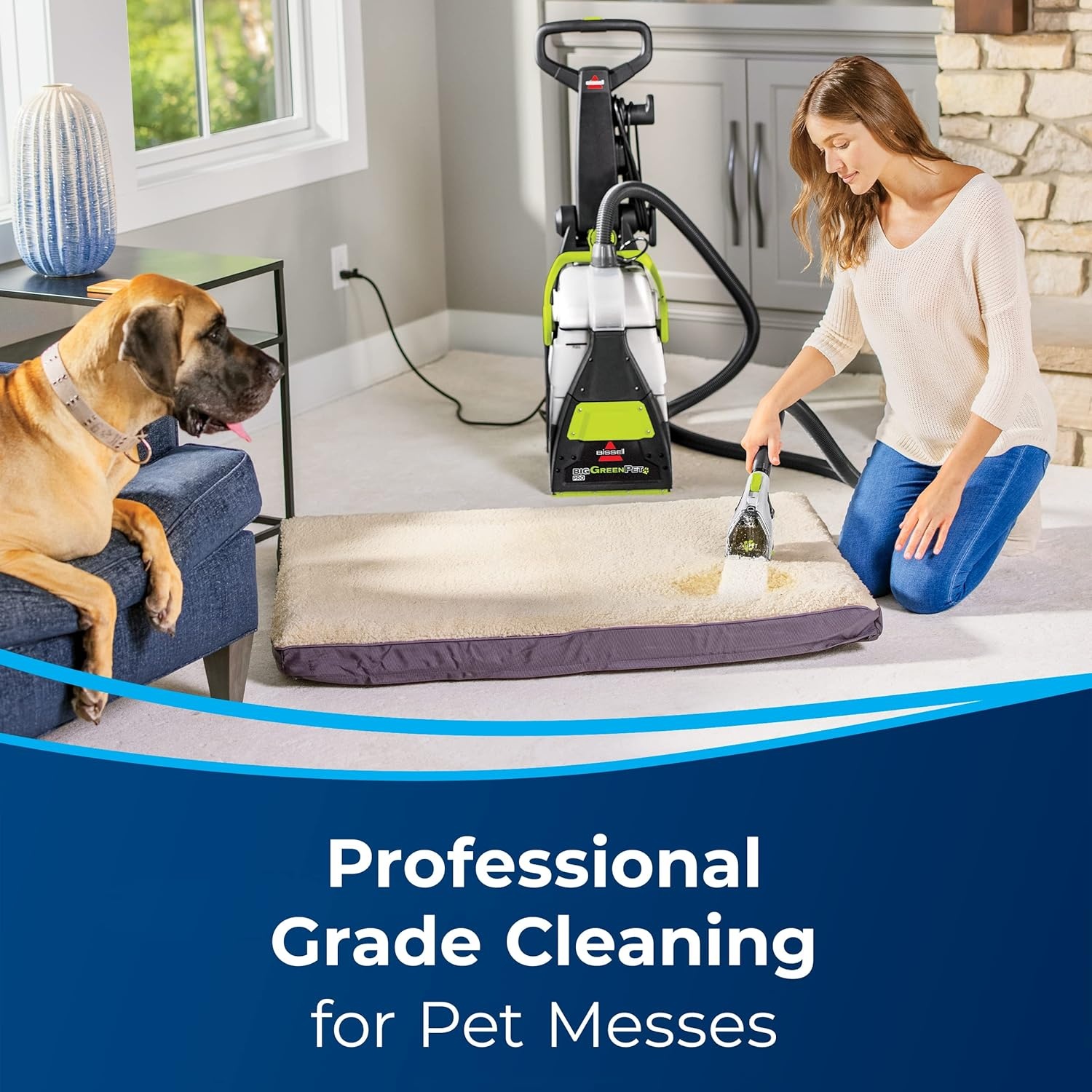 Bissell® Big Green® PET PRO Carpet Cleaner with 8 Row XL DirtLifter PowerBrush, 9-inch Long Reach Hose, 2 Upholstery Tools, Includes Pet Pro Oxy Urine Eliminator Formula(Black/Green)
