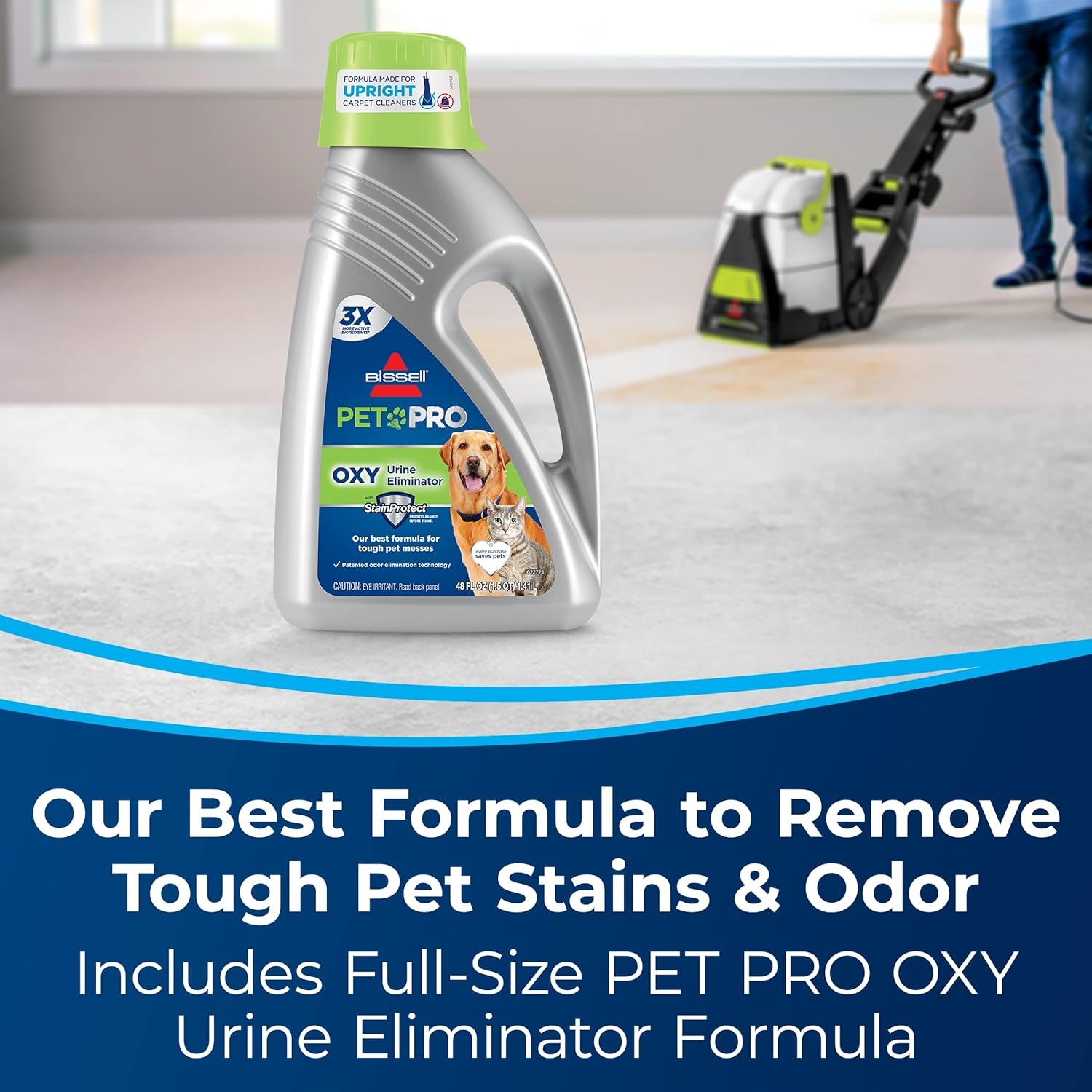 Bissell® Big Green® PET PRO Carpet Cleaner with 8 Row XL DirtLifter PowerBrush, 9-inch Long Reach Hose, 2 Upholstery Tools, Includes Pet Pro Oxy Urine Eliminator Formula(Black/Green)