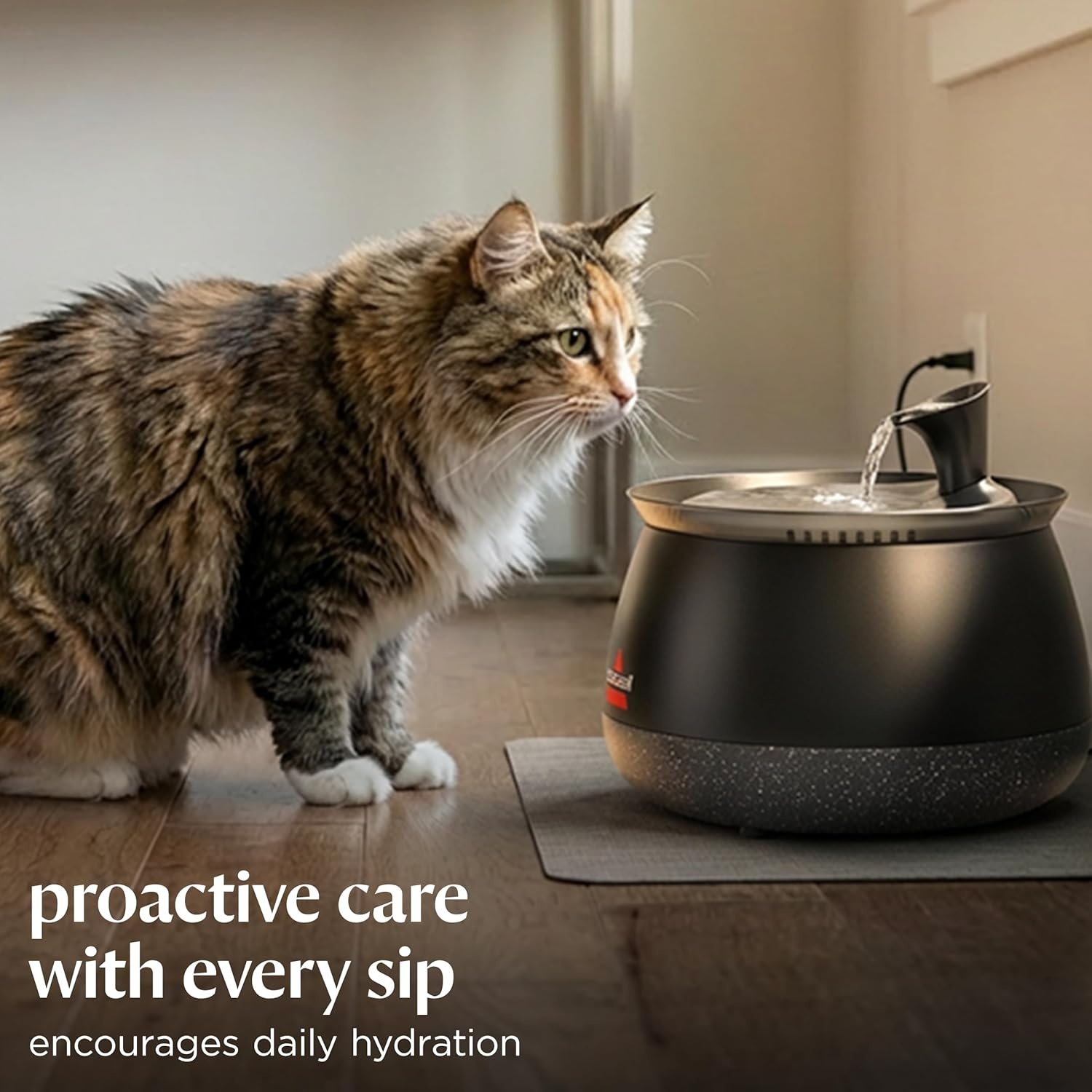 BISSELL HydrateWell Pet Water Fountain, 91oz Automatic Cat Water Fountain with Wireless Pump, SlimeShield and 5-Layer Filtration, Ultra Quiet Cat Water Dispenser, 4408