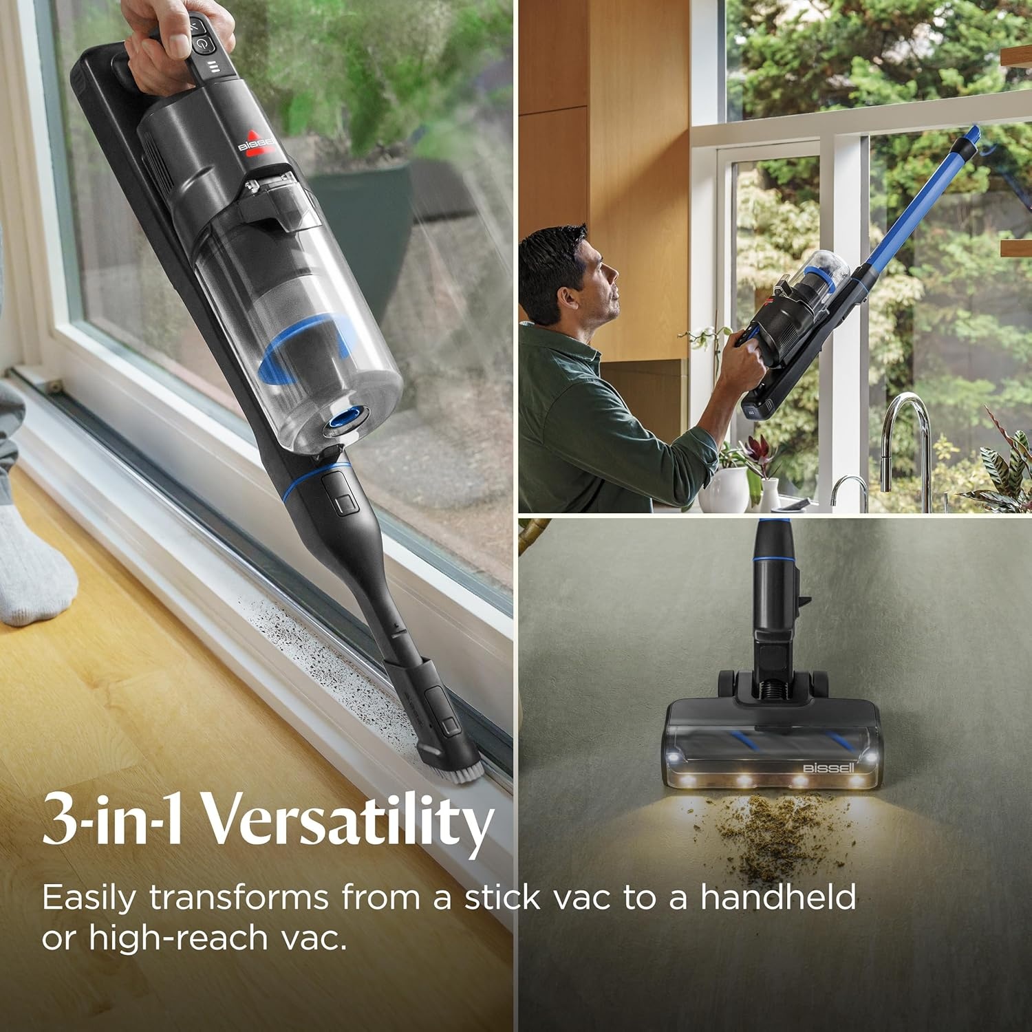 Bissell PowerClean 200W Self-Standing Cordless Vacuum w/Tangle Free Brush Roll, Removeable Battery, Wall Mount, Upholstery Tool & Bright Headlights, 4173(PowerClean FurFinder)