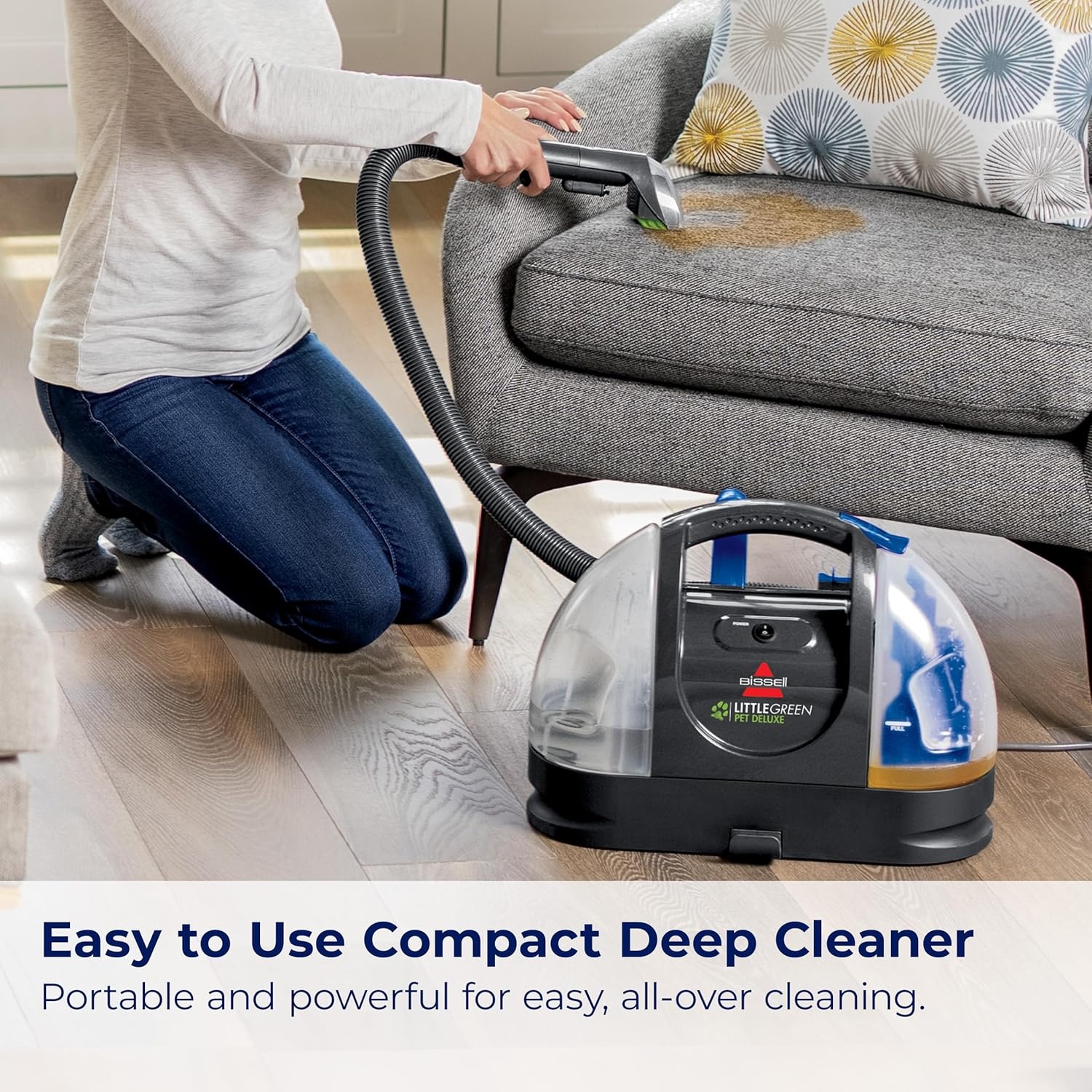 BISSELL Little Green Mini Portable Carpet and Upholstery Deep Cleaner, Car/Auto Detailer, with HydroRinse Self-Cleaning Tool and 4″ Tough Stain Tool, Tea Green, 4075(Little Green Deluxe)